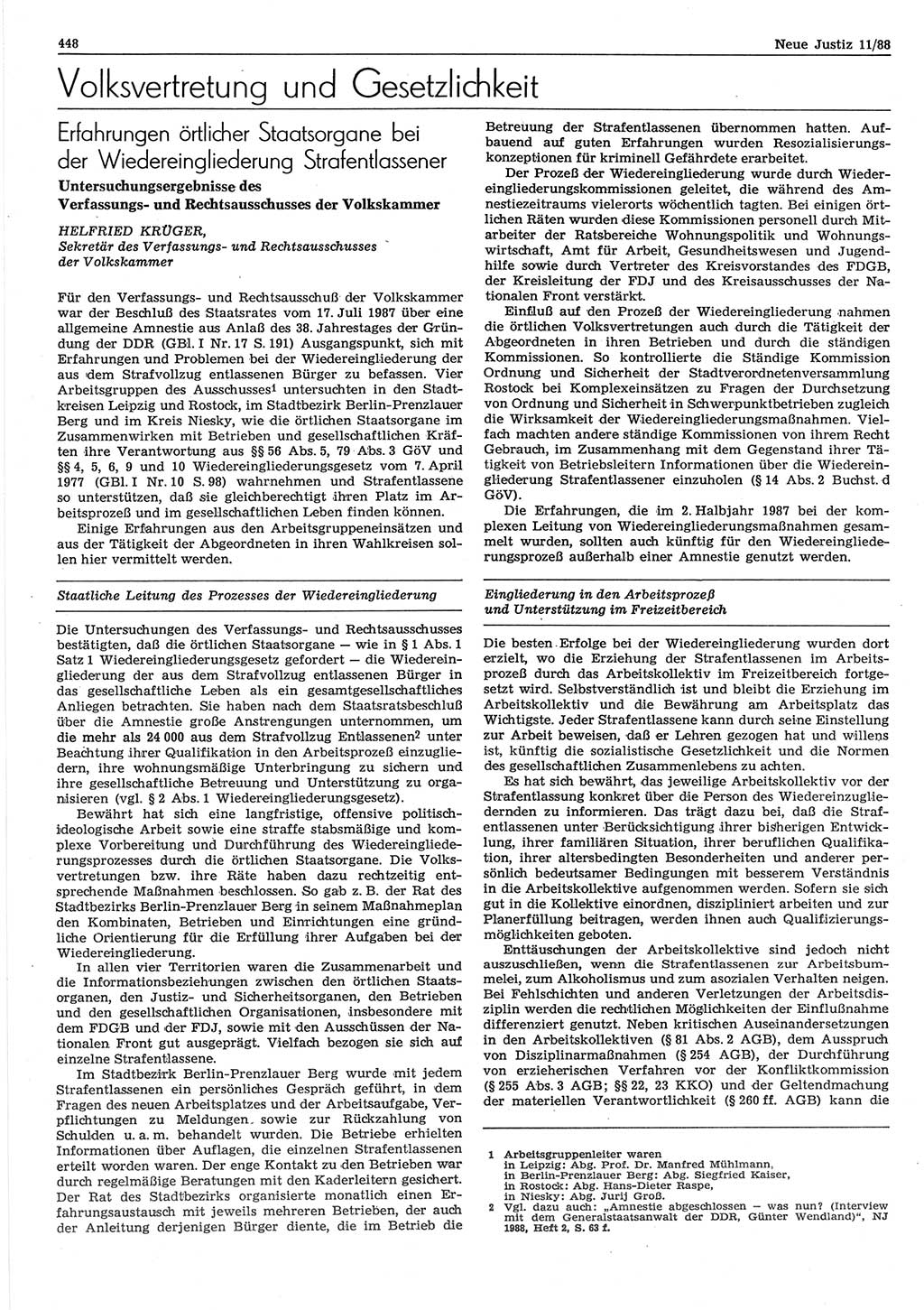 Neue Justiz (NJ), Zeitschrift für sozialistisches Recht und Gesetzlichkeit [Deutsche Demokratische Republik (DDR)], 42. Jahrgang 1988, Seite 448 (NJ DDR 1988, S. 448)