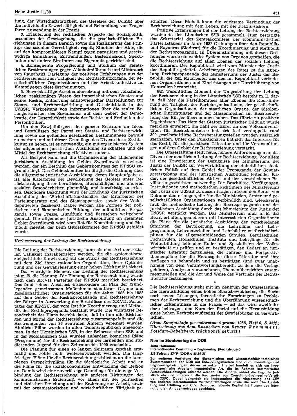Neue Justiz (NJ), Zeitschrift für sozialistisches Recht und Gesetzlichkeit [Deutsche Demokratische Republik (DDR)], 42. Jahrgang 1988, Seite 451 (NJ DDR 1988, S. 451)