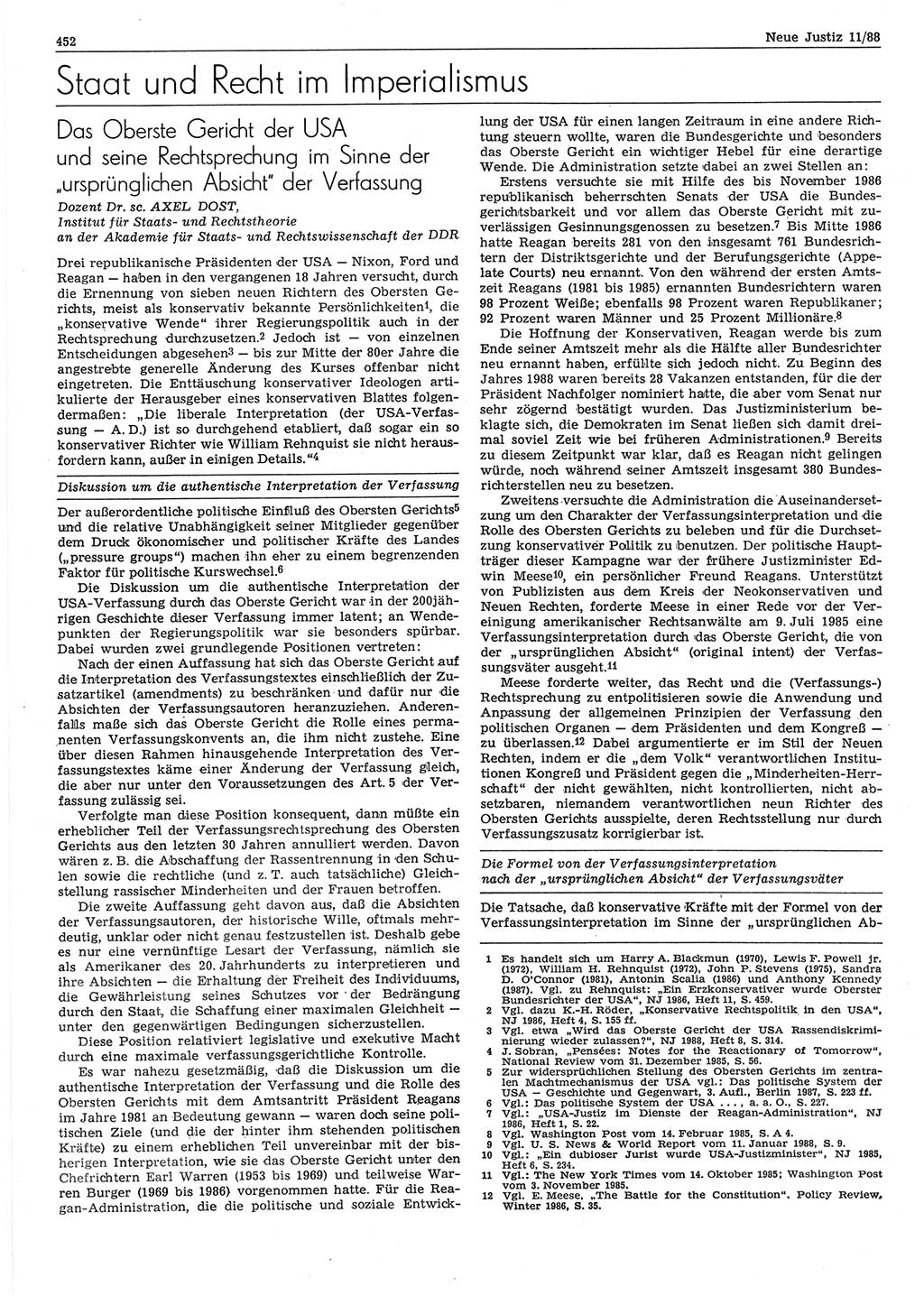 Neue Justiz (NJ), Zeitschrift für sozialistisches Recht und Gesetzlichkeit [Deutsche Demokratische Republik (DDR)], 42. Jahrgang 1988, Seite 452 (NJ DDR 1988, S. 452)