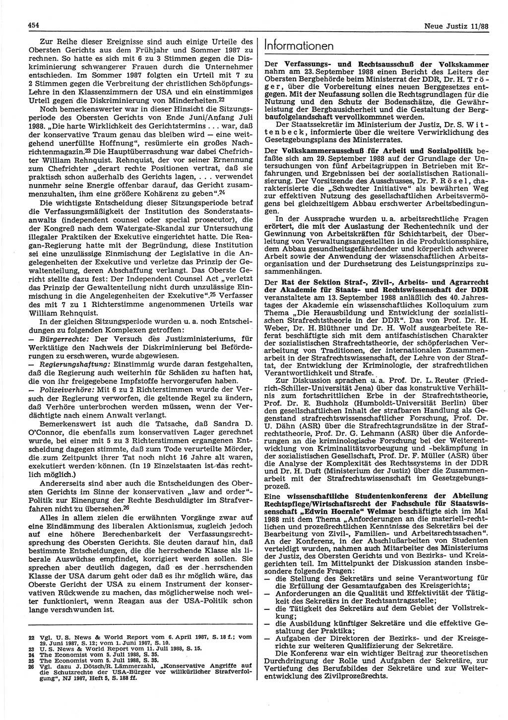 Neue Justiz (NJ), Zeitschrift für sozialistisches Recht und Gesetzlichkeit [Deutsche Demokratische Republik (DDR)], 42. Jahrgang 1988, Seite 454 (NJ DDR 1988, S. 454)