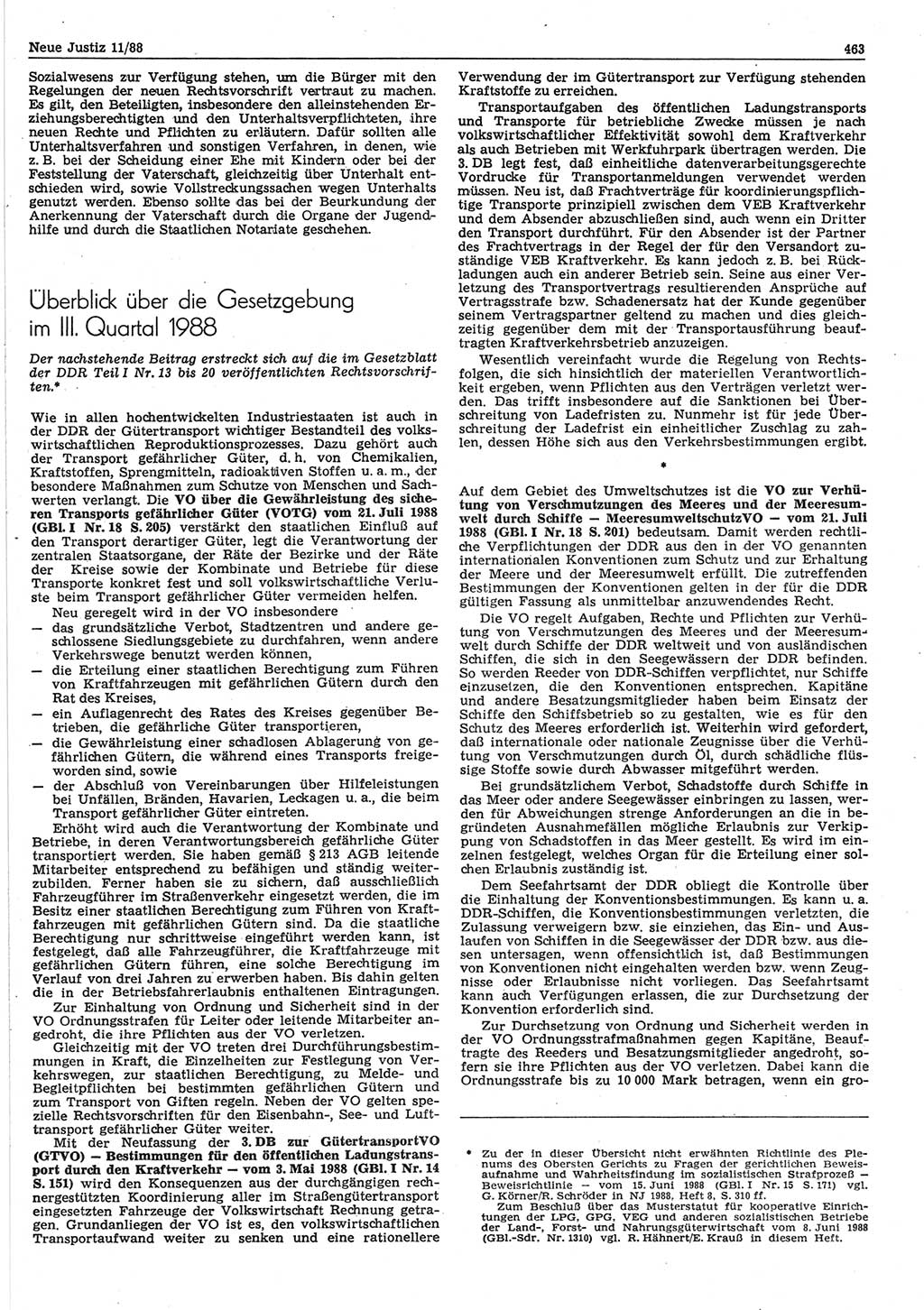 Neue Justiz (NJ), Zeitschrift für sozialistisches Recht und Gesetzlichkeit [Deutsche Demokratische Republik (DDR)], 42. Jahrgang 1988, Seite 463 (NJ DDR 1988, S. 463)