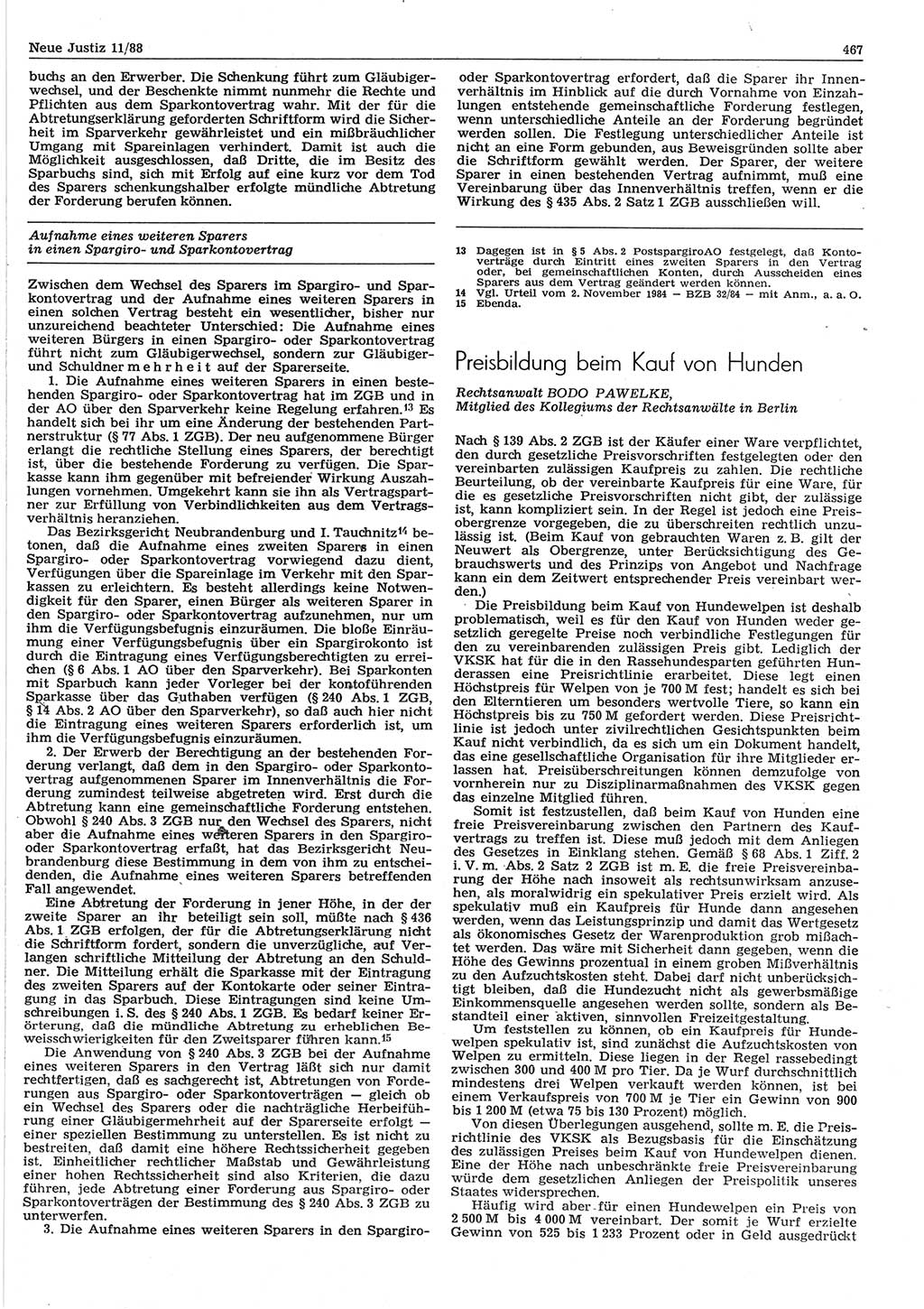 Neue Justiz (NJ), Zeitschrift für sozialistisches Recht und Gesetzlichkeit [Deutsche Demokratische Republik (DDR)], 42. Jahrgang 1988, Seite 467 (NJ DDR 1988, S. 467)
