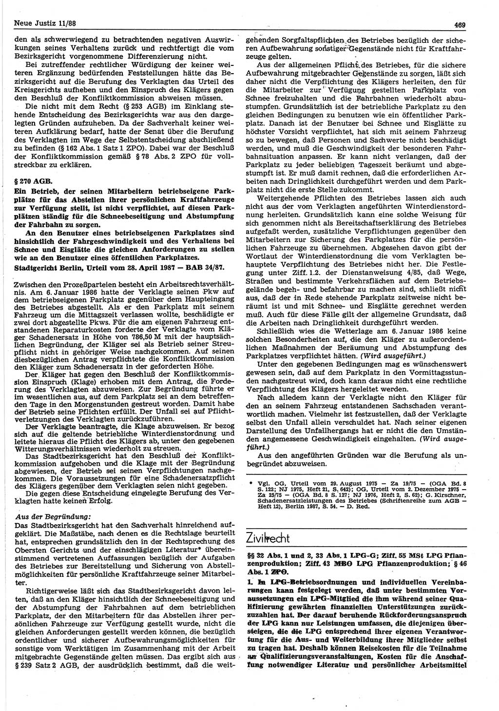 Neue Justiz (NJ), Zeitschrift für sozialistisches Recht und Gesetzlichkeit [Deutsche Demokratische Republik (DDR)], 42. Jahrgang 1988, Seite 469 (NJ DDR 1988, S. 469)