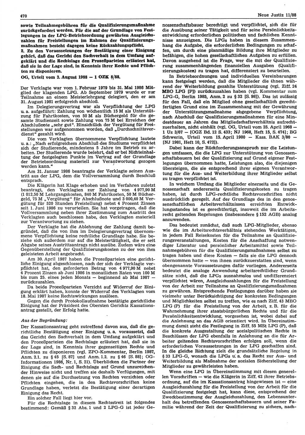 Neue Justiz (NJ), Zeitschrift für sozialistisches Recht und Gesetzlichkeit [Deutsche Demokratische Republik (DDR)], 42. Jahrgang 1988, Seite 470 (NJ DDR 1988, S. 470)