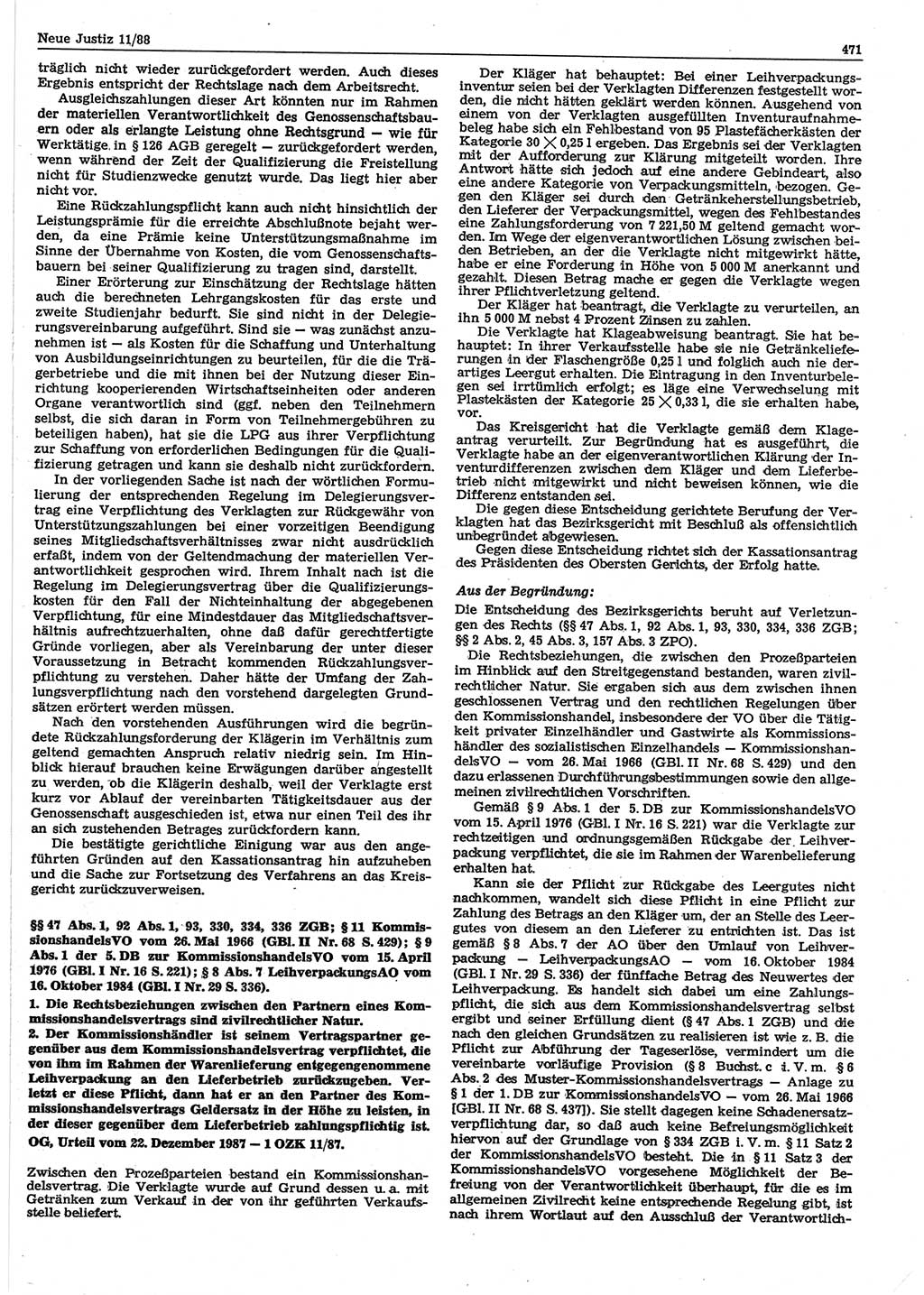 Neue Justiz (NJ), Zeitschrift für sozialistisches Recht und Gesetzlichkeit [Deutsche Demokratische Republik (DDR)], 42. Jahrgang 1988, Seite 471 (NJ DDR 1988, S. 471)