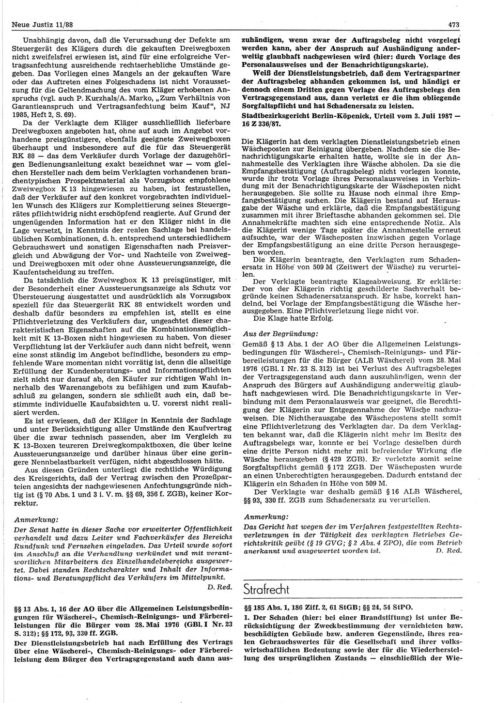 Neue Justiz (NJ), Zeitschrift für sozialistisches Recht und Gesetzlichkeit [Deutsche Demokratische Republik (DDR)], 42. Jahrgang 1988, Seite 473 (NJ DDR 1988, S. 473)