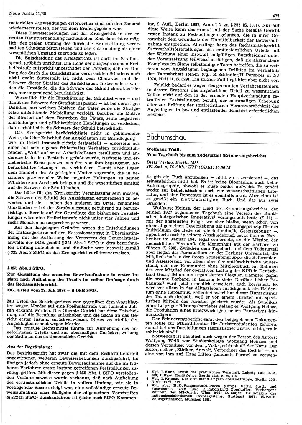 Neue Justiz (NJ), Zeitschrift für sozialistisches Recht und Gesetzlichkeit [Deutsche Demokratische Republik (DDR)], 42. Jahrgang 1988, Seite 475 (NJ DDR 1988, S. 475)
