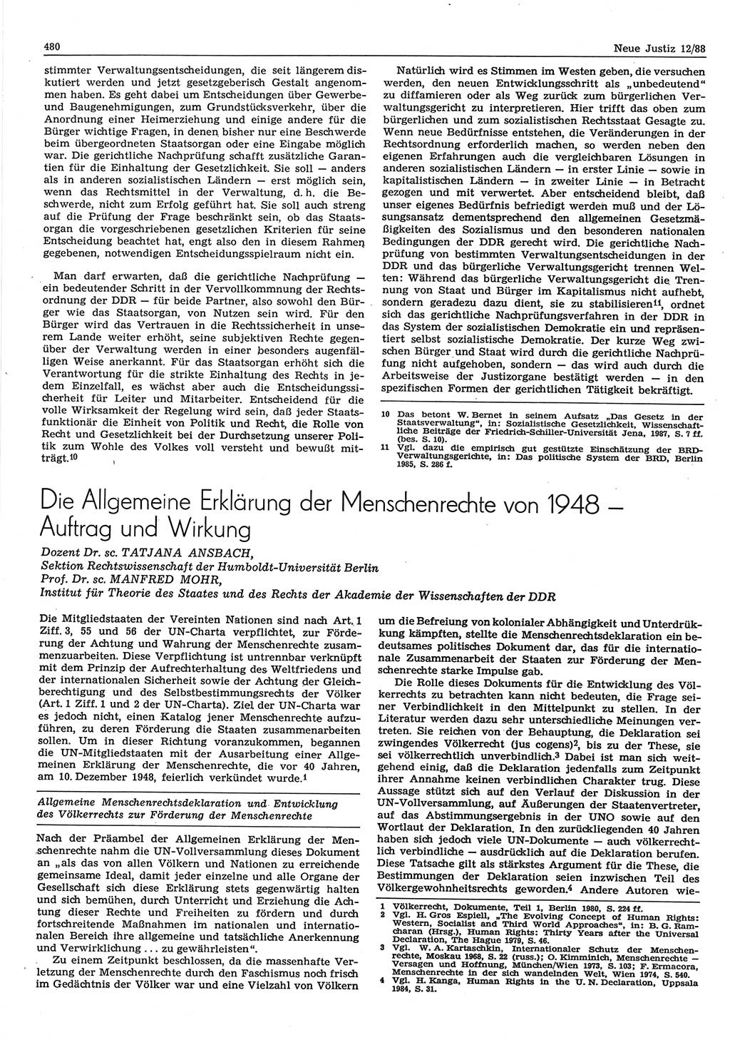 Neue Justiz (NJ), Zeitschrift für sozialistisches Recht und Gesetzlichkeit [Deutsche Demokratische Republik (DDR)], 42. Jahrgang 1988, Seite 480 (NJ DDR 1988, S. 480)