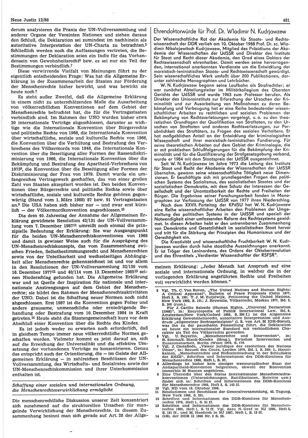 Neue Justiz (NJ), Zeitschrift für sozialistisches Recht und Gesetzlichkeit [Deutsche Demokratische Republik (DDR)], 42. Jahrgang 1988, Seite 481 (NJ DDR 1988, S. 481)