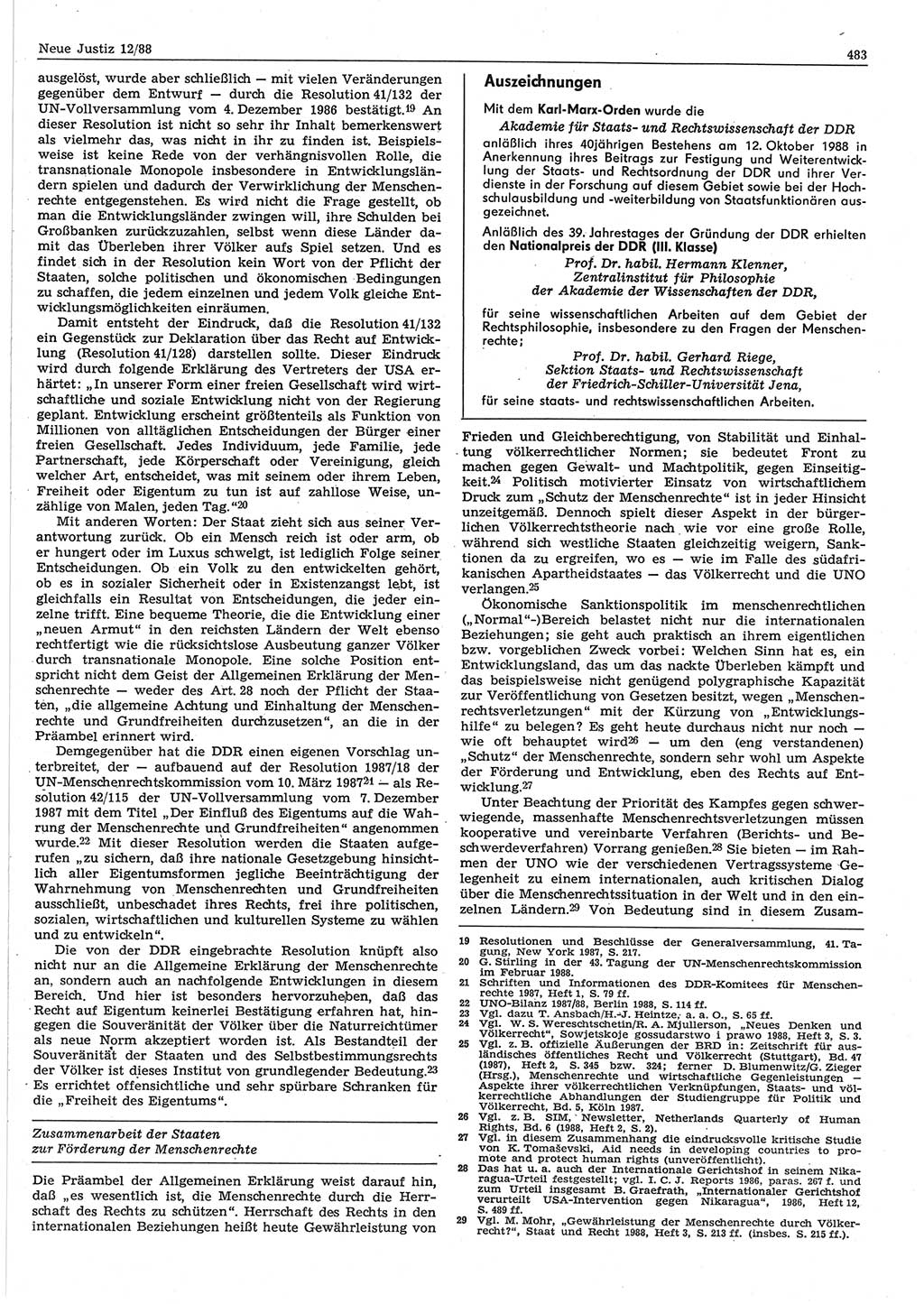 Neue Justiz (NJ), Zeitschrift für sozialistisches Recht und Gesetzlichkeit [Deutsche Demokratische Republik (DDR)], 42. Jahrgang 1988, Seite 483 (NJ DDR 1988, S. 483)