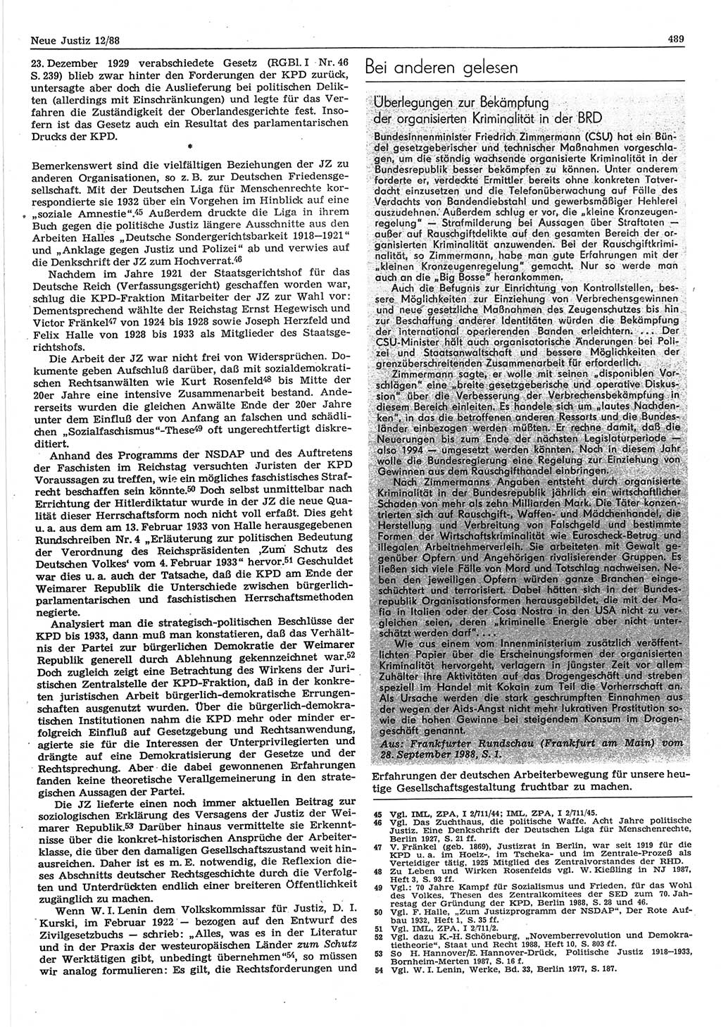 Neue Justiz (NJ), Zeitschrift für sozialistisches Recht und Gesetzlichkeit [Deutsche Demokratische Republik (DDR)], 42. Jahrgang 1988, Seite 489 (NJ DDR 1988, S. 489)