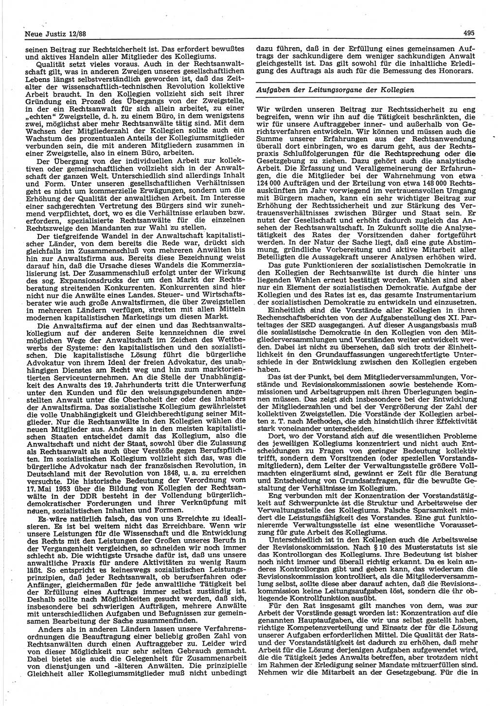 Neue Justiz (NJ), Zeitschrift für sozialistisches Recht und Gesetzlichkeit [Deutsche Demokratische Republik (DDR)], 42. Jahrgang 1988, Seite 495 (NJ DDR 1988, S. 495)
