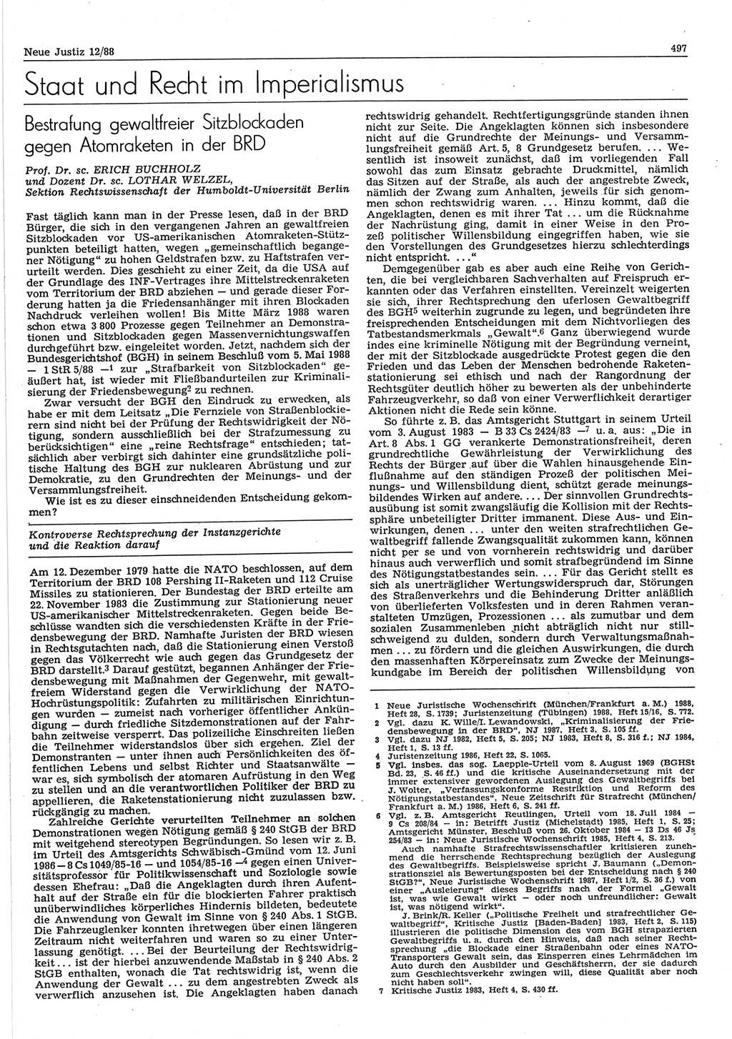 Neue Justiz (NJ), Zeitschrift für sozialistisches Recht und Gesetzlichkeit [Deutsche Demokratische Republik (DDR)], 42. Jahrgang 1988, Seite 497 (NJ DDR 1988, S. 497)