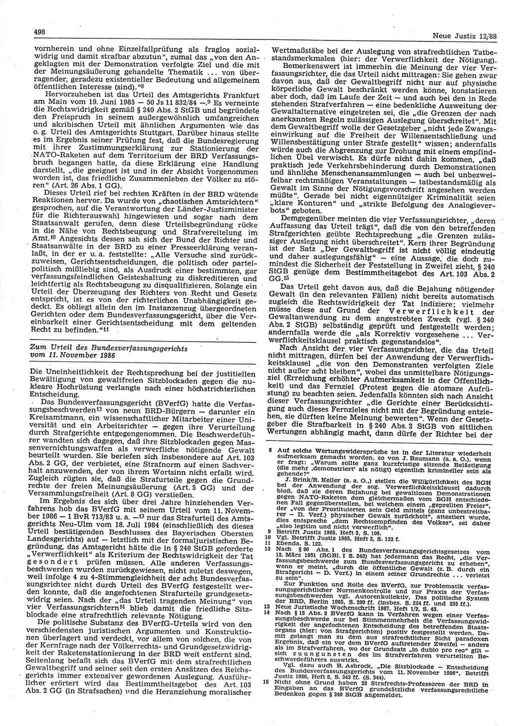 Neue Justiz (NJ), Zeitschrift für sozialistisches Recht und Gesetzlichkeit [Deutsche Demokratische Republik (DDR)], 42. Jahrgang 1988, Seite 498 (NJ DDR 1988, S. 498)