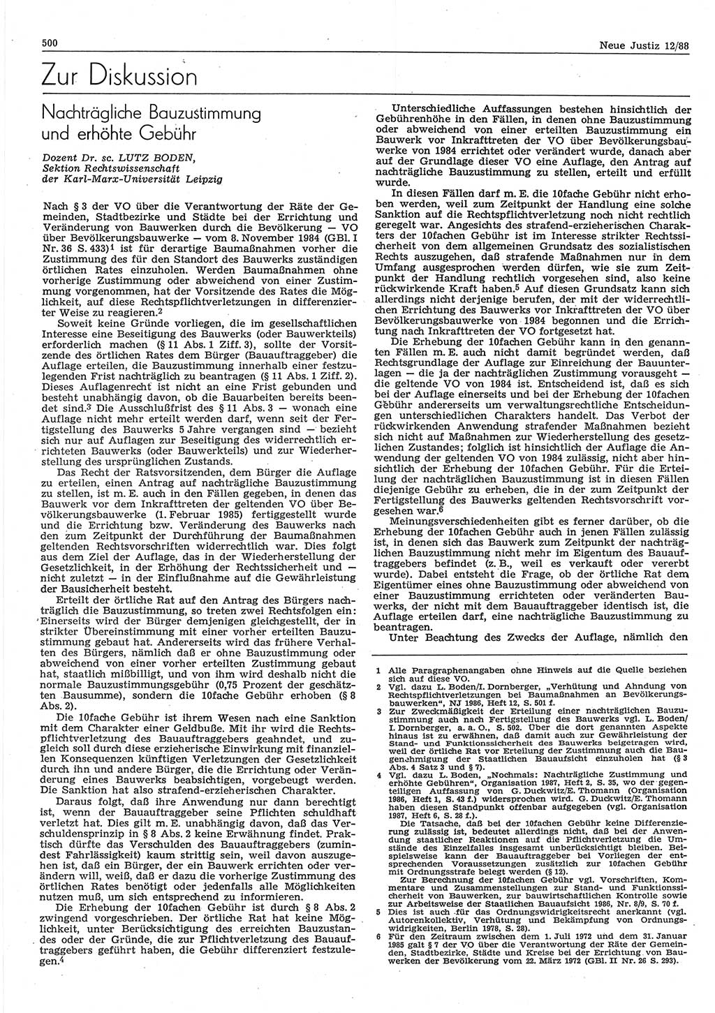 Neue Justiz (NJ), Zeitschrift für sozialistisches Recht und Gesetzlichkeit [Deutsche Demokratische Republik (DDR)], 42. Jahrgang 1988, Seite 500 (NJ DDR 1988, S. 500)