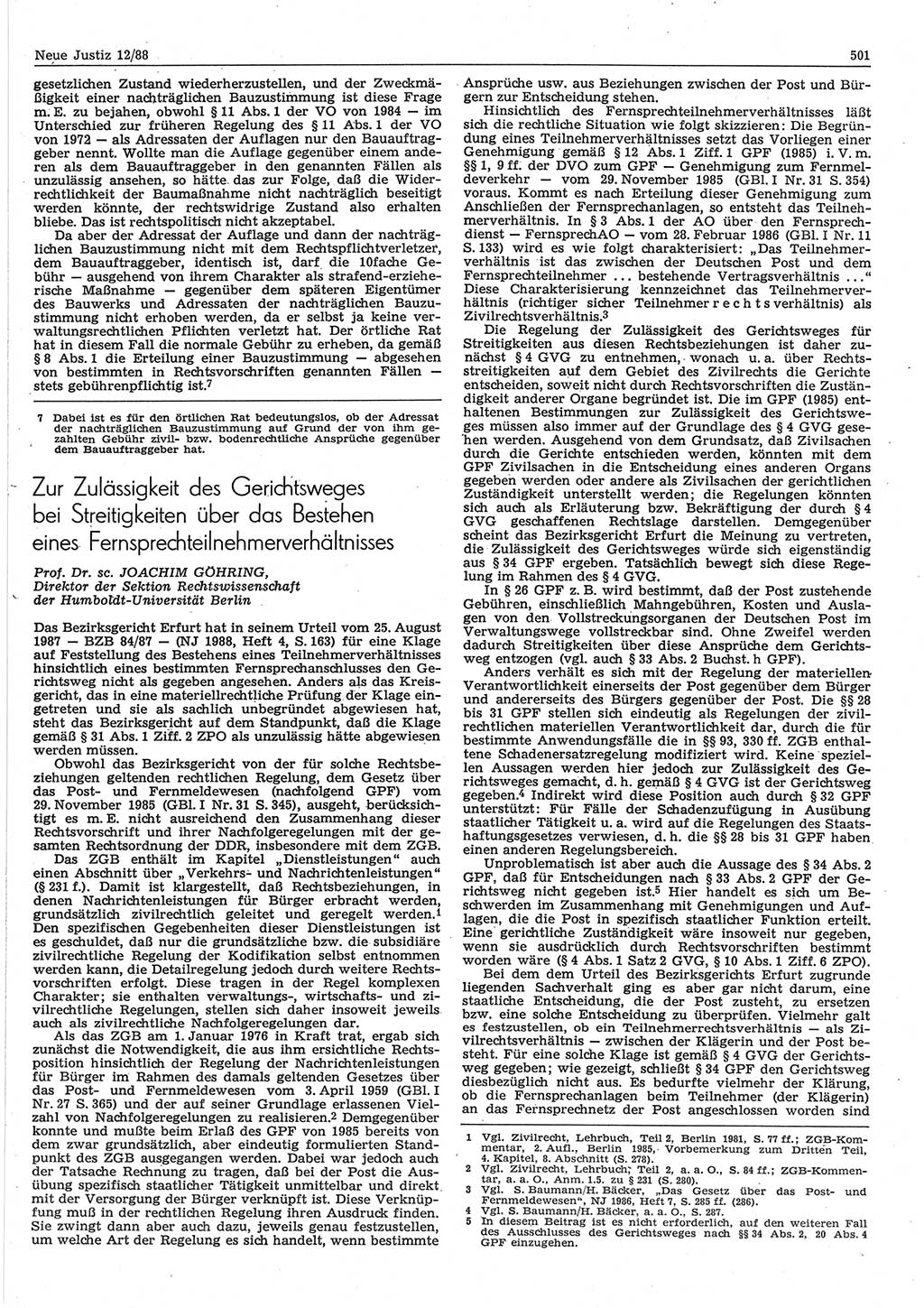 Neue Justiz (NJ), Zeitschrift für sozialistisches Recht und Gesetzlichkeit [Deutsche Demokratische Republik (DDR)], 42. Jahrgang 1988, Seite 501 (NJ DDR 1988, S. 501)