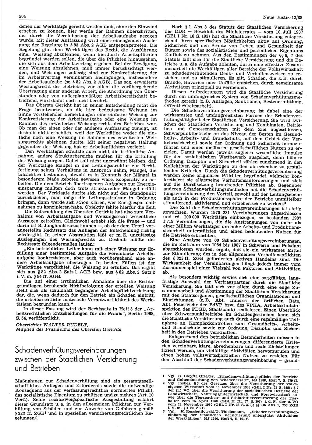 Neue Justiz (NJ), Zeitschrift für sozialistisches Recht und Gesetzlichkeit [Deutsche Demokratische Republik (DDR)], 42. Jahrgang 1988, Seite 504 (NJ DDR 1988, S. 504)