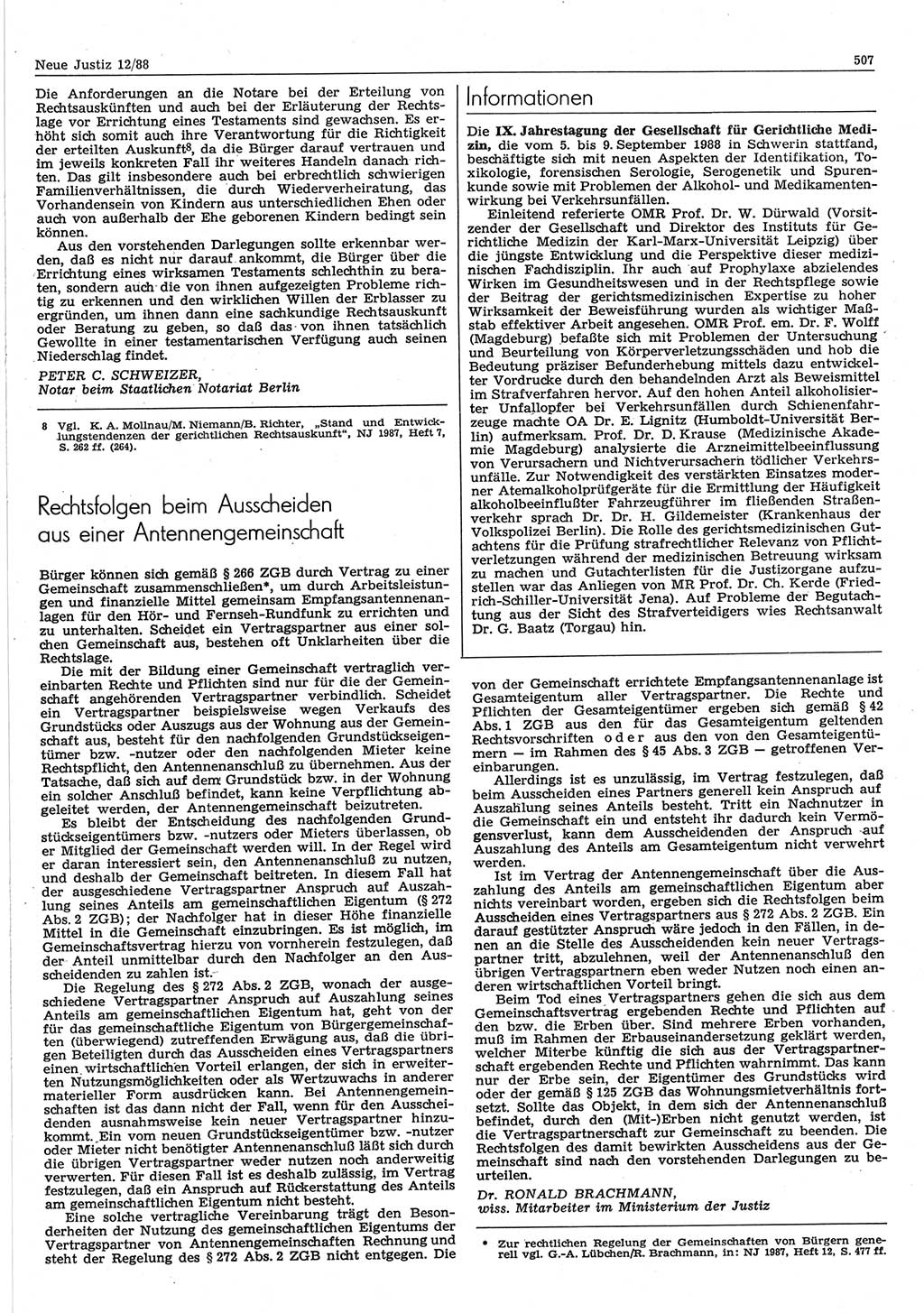 Neue Justiz (NJ), Zeitschrift für sozialistisches Recht und Gesetzlichkeit [Deutsche Demokratische Republik (DDR)], 42. Jahrgang 1988, Seite 507 (NJ DDR 1988, S. 507)