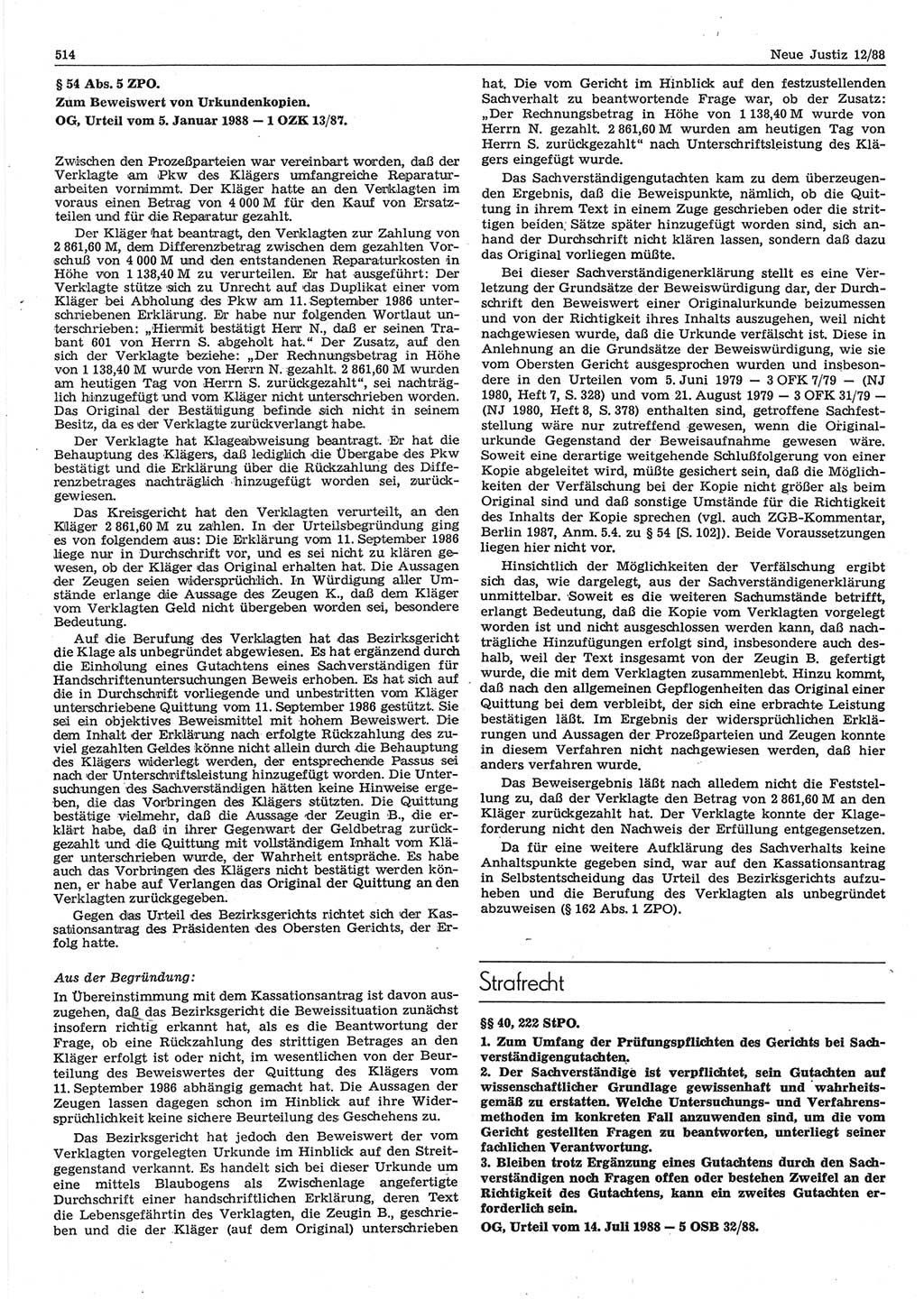 Neue Justiz (NJ), Zeitschrift für sozialistisches Recht und Gesetzlichkeit [Deutsche Demokratische Republik (DDR)], 42. Jahrgang 1988, Seite 514 (NJ DDR 1988, S. 514)