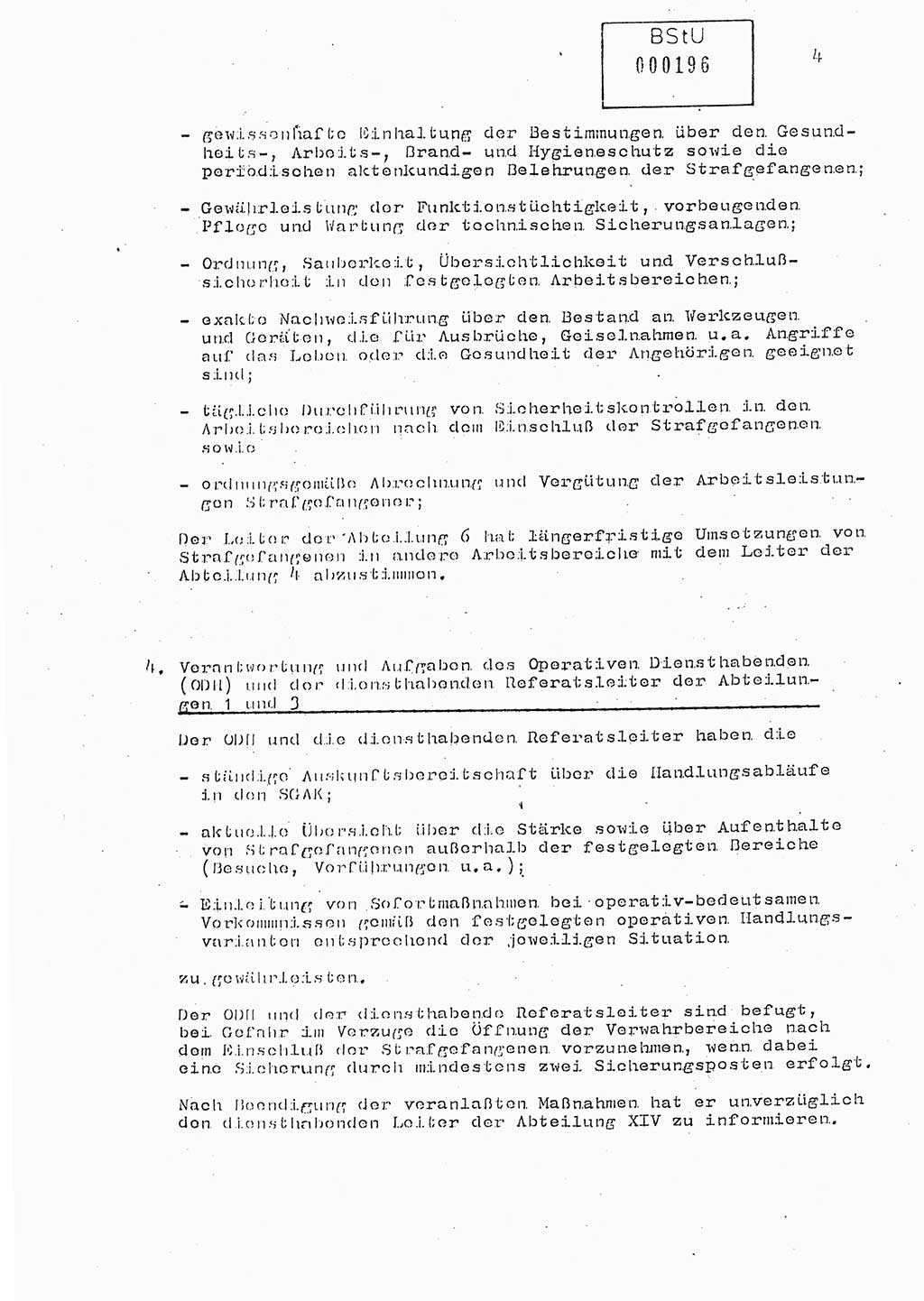 Anweisung Nr. 1/89 zur Gewährleistung der Sicherheit und Ordnung in den Strafgefangenenarbeitskommandos (SGAK) der Abteilung ⅩⅣ des MfS Berlin, Ministerium für Staatssicherheit (MfS) [Deutsche Demokratische Republik (DDR)], Abteilung (Abt.) ⅩⅣ, Berlin 1989, Seite 4 (Anw. 1/89 MfS DDR Abt. ⅩⅣ 1/89 1989, S. 4)
