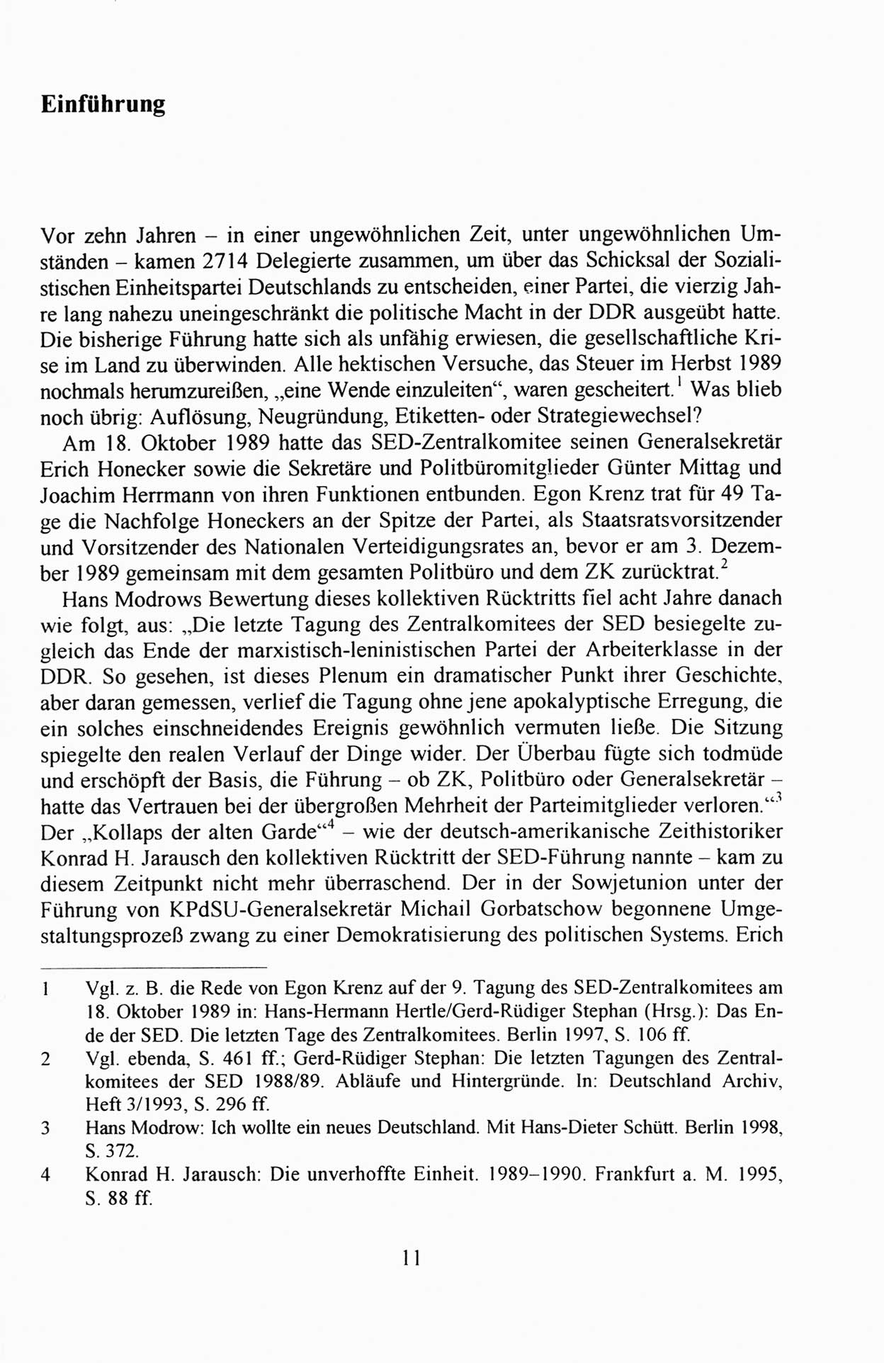 Außerordentlicher Parteitag der SED/PDS (Sozialistische Einheitspartei Deutschlands/Partei des Demokratischen Sozialismus) [Deutsche Demokratische Republik (DDR)], Protokoll der Beratungen am 8./9. und 16./17.12.1989 in Berlin 1989, Seite 11 (PT. SED/PDS DDR Prot. 1989, S. 11)