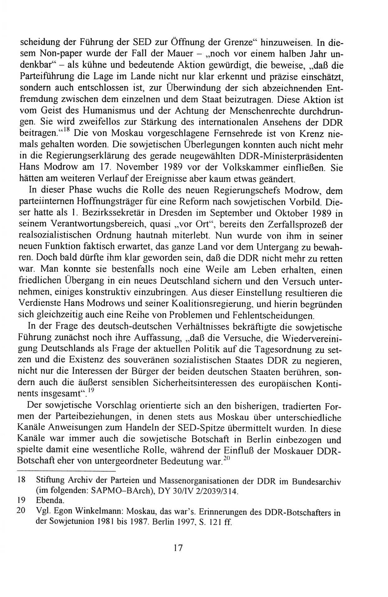 Außerordentlicher Parteitag der SED/PDS (Sozialistische Einheitspartei Deutschlands/Partei des Demokratischen Sozialismus) [Deutsche Demokratische Republik (DDR)], Protokoll der Beratungen am 8./9. und 16./17.12.1989 in Berlin 1989, Seite 17 (PT. SED/PDS DDR Prot. 1989, S. 17)