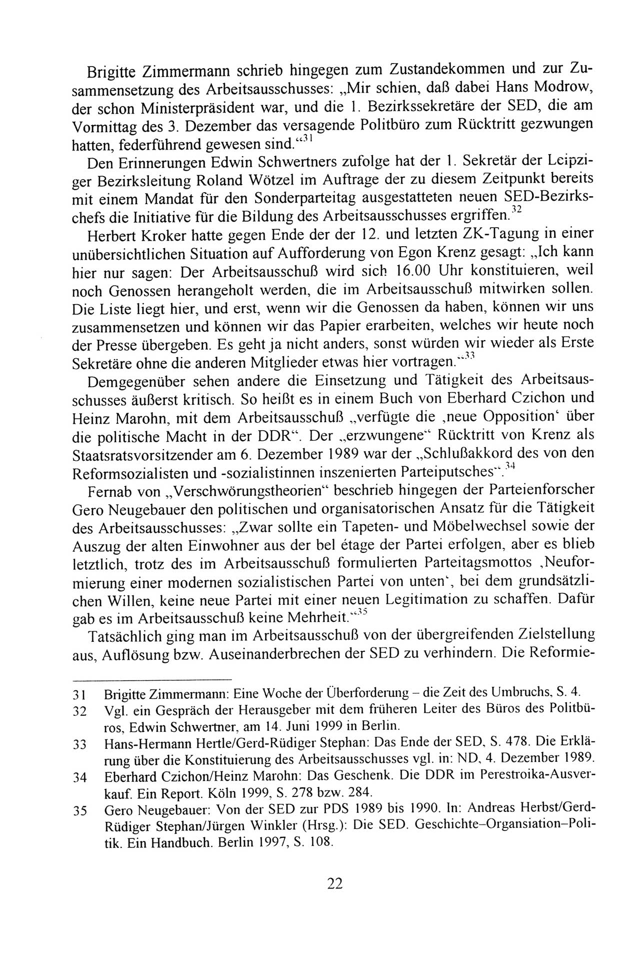 AuÃŸerordentlicher Parteitag der SED/PDS (Sozialistische Einheitspartei Deutschlands/Partei des Demokratischen Sozialismus) [Deutsche Demokratische Republik (DDR)], Protokoll der Beratungen am 8./9. und 16./17.12.1989 in Berlin 1989, Seite 22 (PT. SED/PDS DDR Prot. 1989, S. 22)