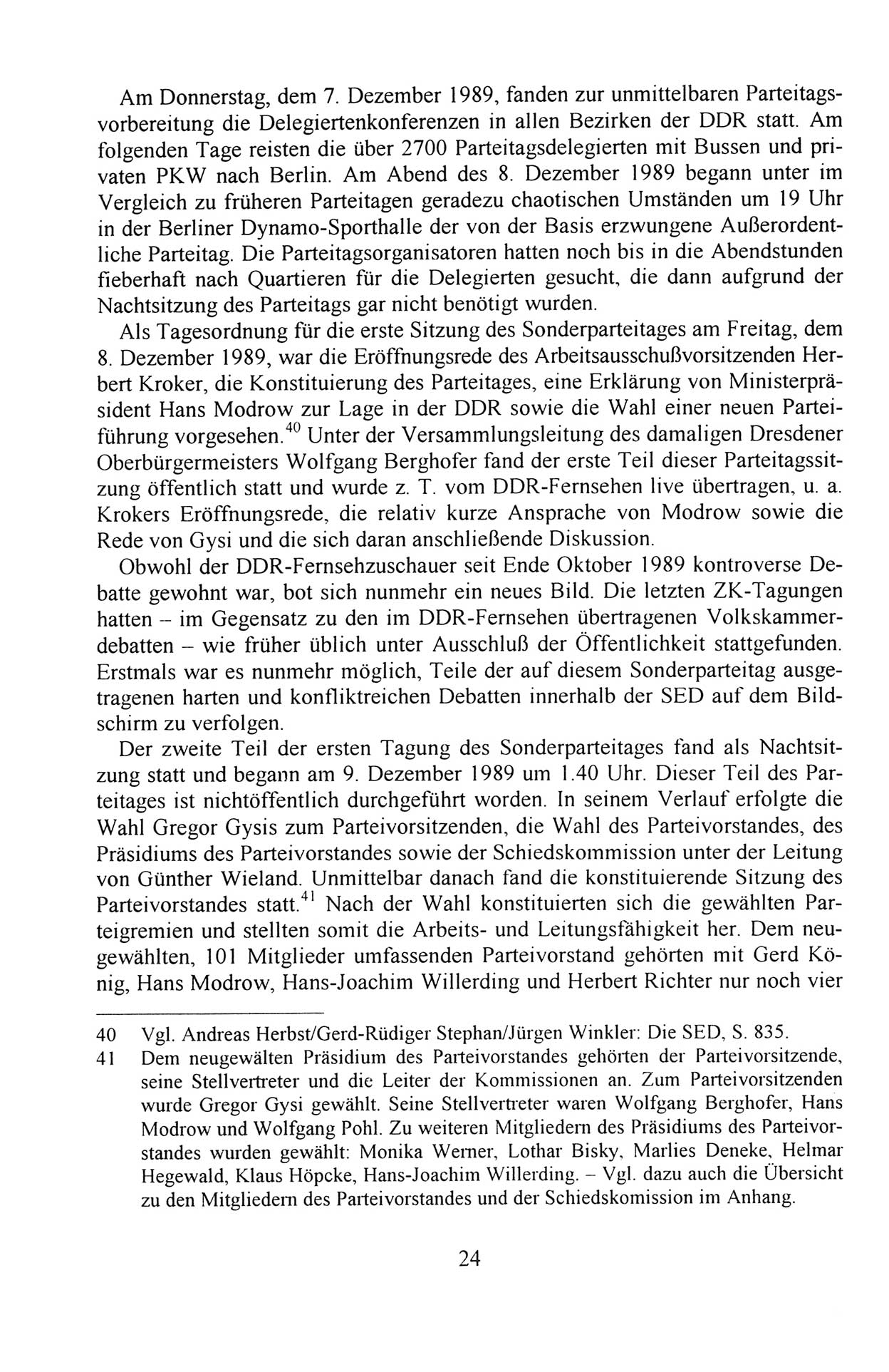 AuÃŸerordentlicher Parteitag der SED/PDS (Sozialistische Einheitspartei Deutschlands/Partei des Demokratischen Sozialismus) [Deutsche Demokratische Republik (DDR)], Protokoll der Beratungen am 8./9. und 16./17.12.1989 in Berlin 1989, Seite 24 (PT. SED/PDS DDR Prot. 1989, S. 24)