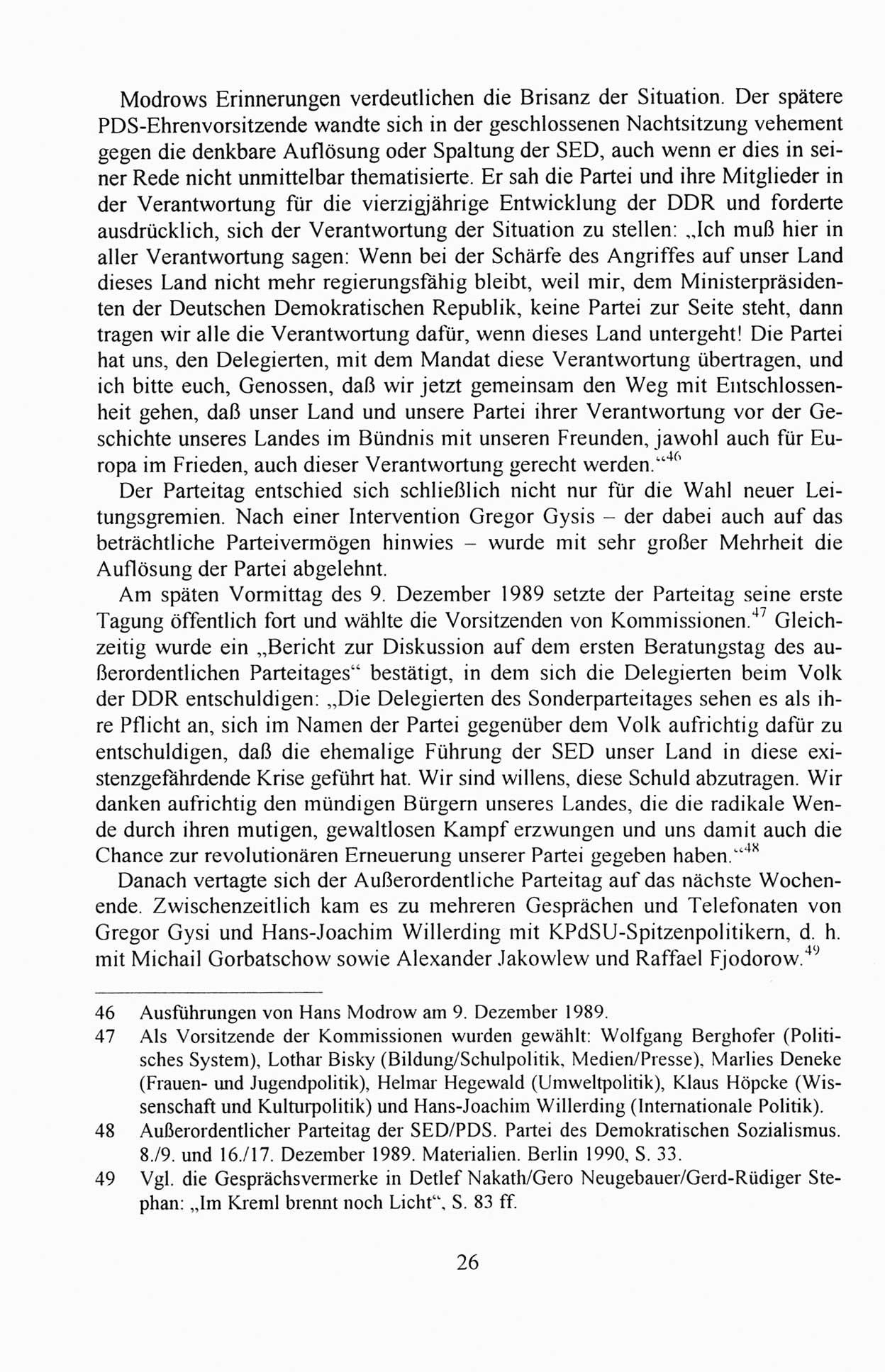 AuÃŸerordentlicher Parteitag der SED/PDS (Sozialistische Einheitspartei Deutschlands/Partei des Demokratischen Sozialismus) [Deutsche Demokratische Republik (DDR)], Protokoll der Beratungen am 8./9. und 16./17.12.1989 in Berlin 1989, Seite 26 (PT. SED/PDS DDR Prot. 1989, S. 26)