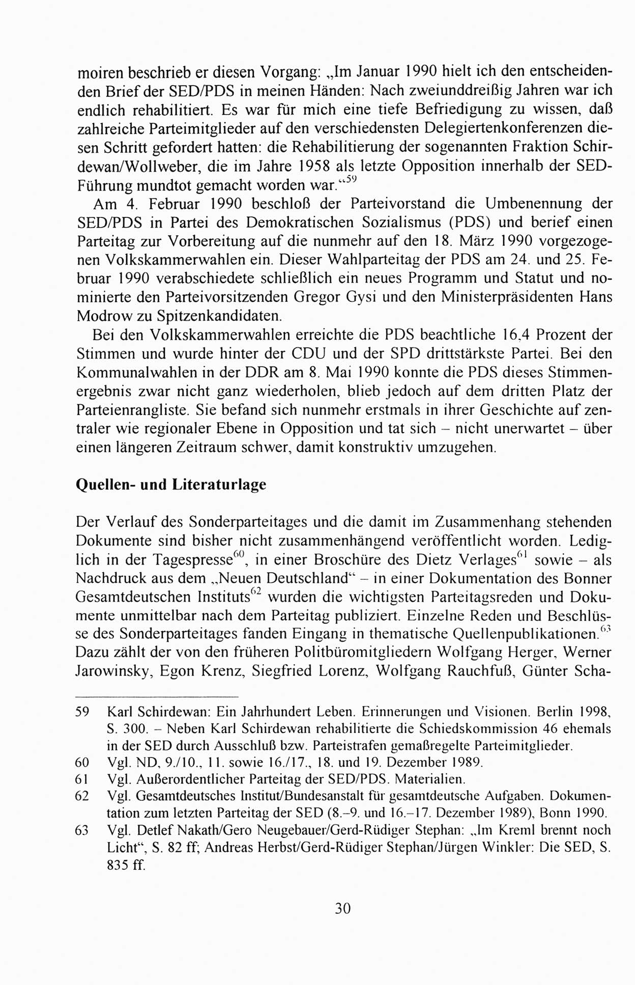 Außerordentlicher Parteitag der SED/PDS (Sozialistische Einheitspartei Deutschlands/Partei des Demokratischen Sozialismus) [Deutsche Demokratische Republik (DDR)], Protokoll der Beratungen am 8./9. und 16./17.12.1989 in Berlin 1989, Seite 30 (PT. SED/PDS DDR Prot. 1989, S. 30)