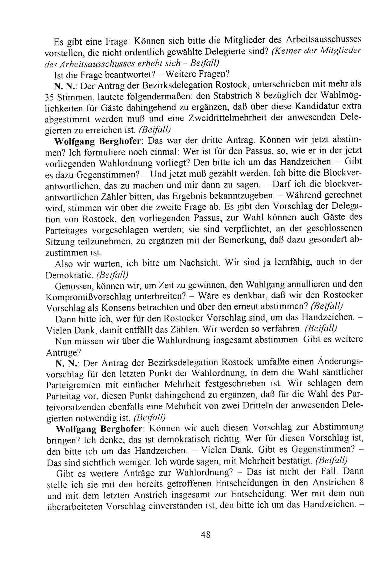 Außerordentlicher Parteitag der SED/PDS (Sozialistische Einheitspartei Deutschlands/Partei des Demokratischen Sozialismus) [Deutsche Demokratische Republik (DDR)], Protokoll der Beratungen am 8./9. und 16./17.12.1989 in Berlin 1989, Seite 48 (PT. SED/PDS DDR Prot. 1989, S. 48)