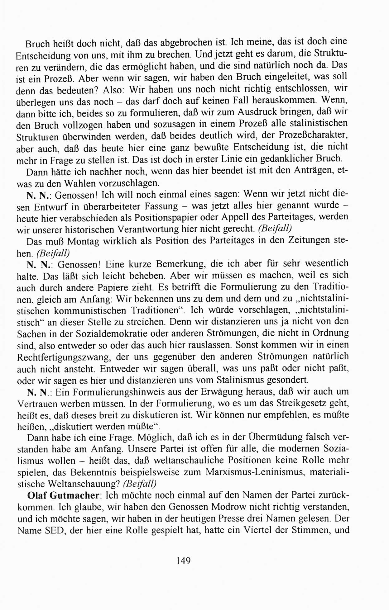 AuÃŸerordentlicher Parteitag der SED/PDS (Sozialistische Einheitspartei Deutschlands/Partei des Demokratischen Sozialismus) [Deutsche Demokratische Republik (DDR)], Protokoll der Beratungen am 8./9. und 16./17.12.1989 in Berlin 1989, Seite 149 (PT. SED/PDS DDR Prot. 1989, S. 149)