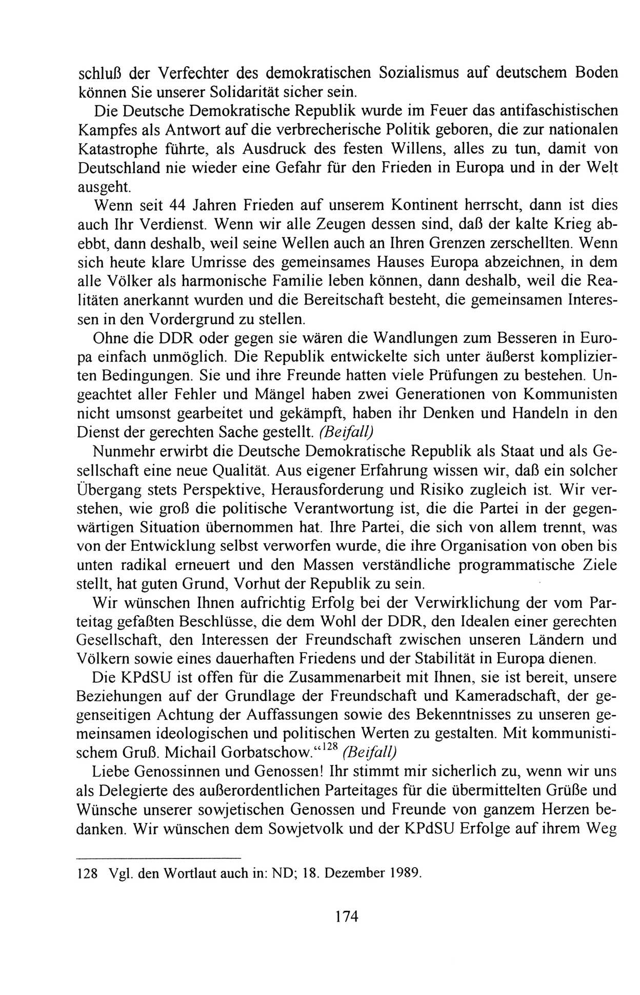 Außerordentlicher Parteitag der SED/PDS (Sozialistische Einheitspartei Deutschlands/Partei des Demokratischen Sozialismus) [Deutsche Demokratische Republik (DDR)], Protokoll der Beratungen am 8./9. und 16./17.12.1989 in Berlin 1989, Seite 174 (PT. SED/PDS DDR Prot. 1989, S. 174)