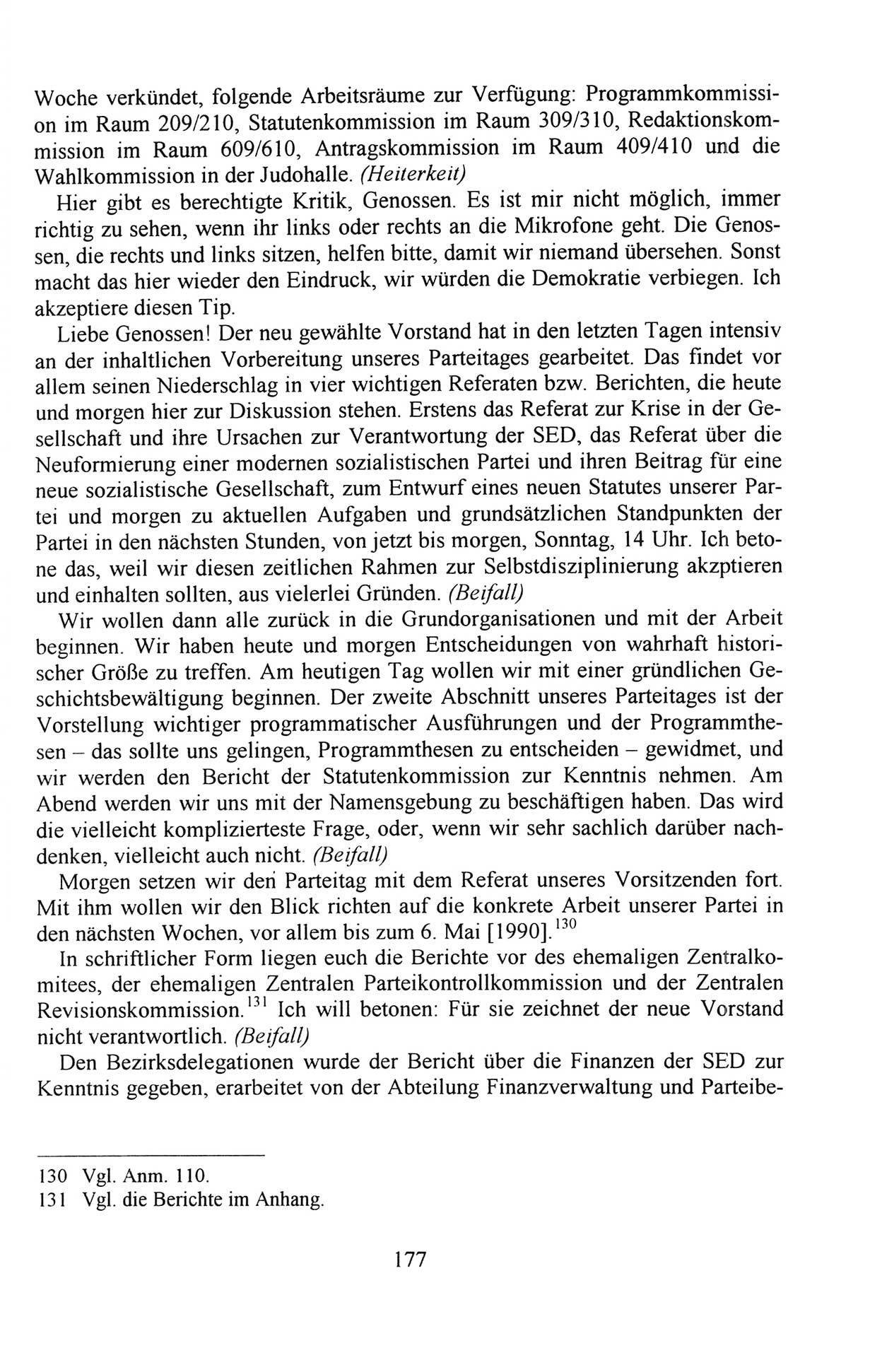 Außerordentlicher Parteitag der SED/PDS (Sozialistische Einheitspartei Deutschlands/Partei des Demokratischen Sozialismus) [Deutsche Demokratische Republik (DDR)], Protokoll der Beratungen am 8./9. und 16./17.12.1989 in Berlin 1989, Seite 177 (PT. SED/PDS DDR Prot. 1989, S. 177)