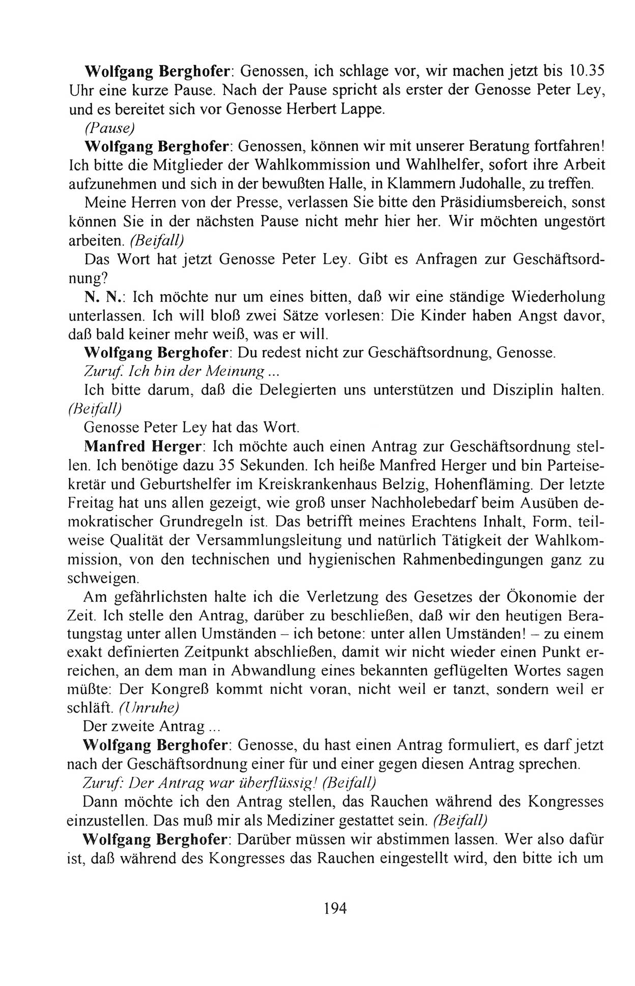 AuÃŸerordentlicher Parteitag der SED/PDS (Sozialistische Einheitspartei Deutschlands/Partei des Demokratischen Sozialismus) [Deutsche Demokratische Republik (DDR)], Protokoll der Beratungen am 8./9. und 16./17.12.1989 in Berlin 1989, Seite 194 (PT. SED/PDS DDR Prot. 1989, S. 194)