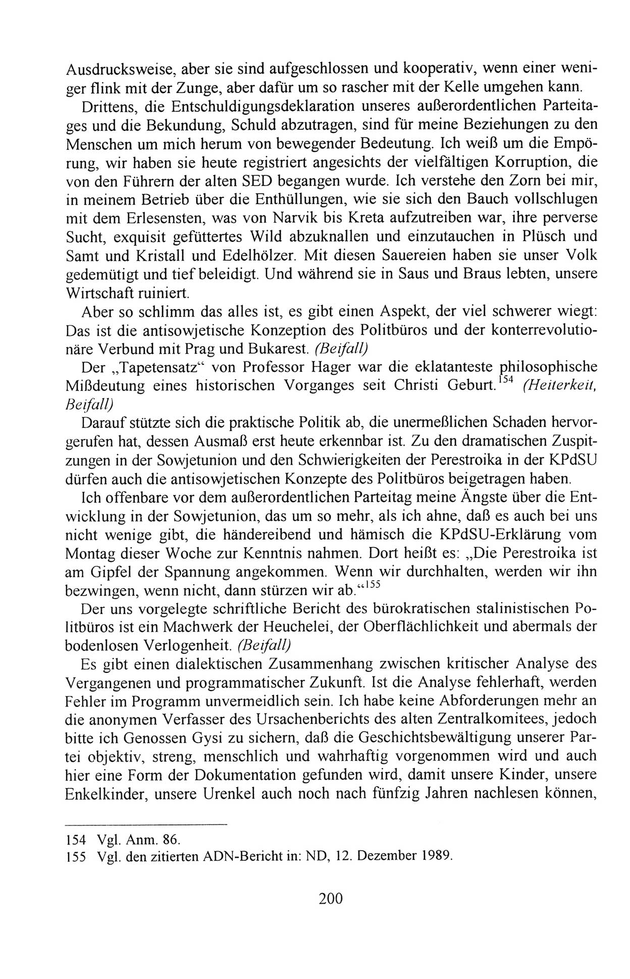 Außerordentlicher Parteitag der SED/PDS (Sozialistische Einheitspartei Deutschlands/Partei des Demokratischen Sozialismus) [Deutsche Demokratische Republik (DDR)], Protokoll der Beratungen am 8./9. und 16./17.12.1989 in Berlin 1989, Seite 200 (PT. SED/PDS DDR Prot. 1989, S. 200)