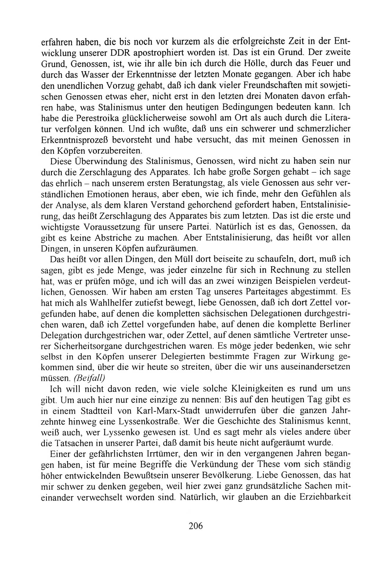 Außerordentlicher Parteitag der SED/PDS (Sozialistische Einheitspartei Deutschlands/Partei des Demokratischen Sozialismus) [Deutsche Demokratische Republik (DDR)], Protokoll der Beratungen am 8./9. und 16./17.12.1989 in Berlin 1989, Seite 206 (PT. SED/PDS DDR Prot. 1989, S. 206)