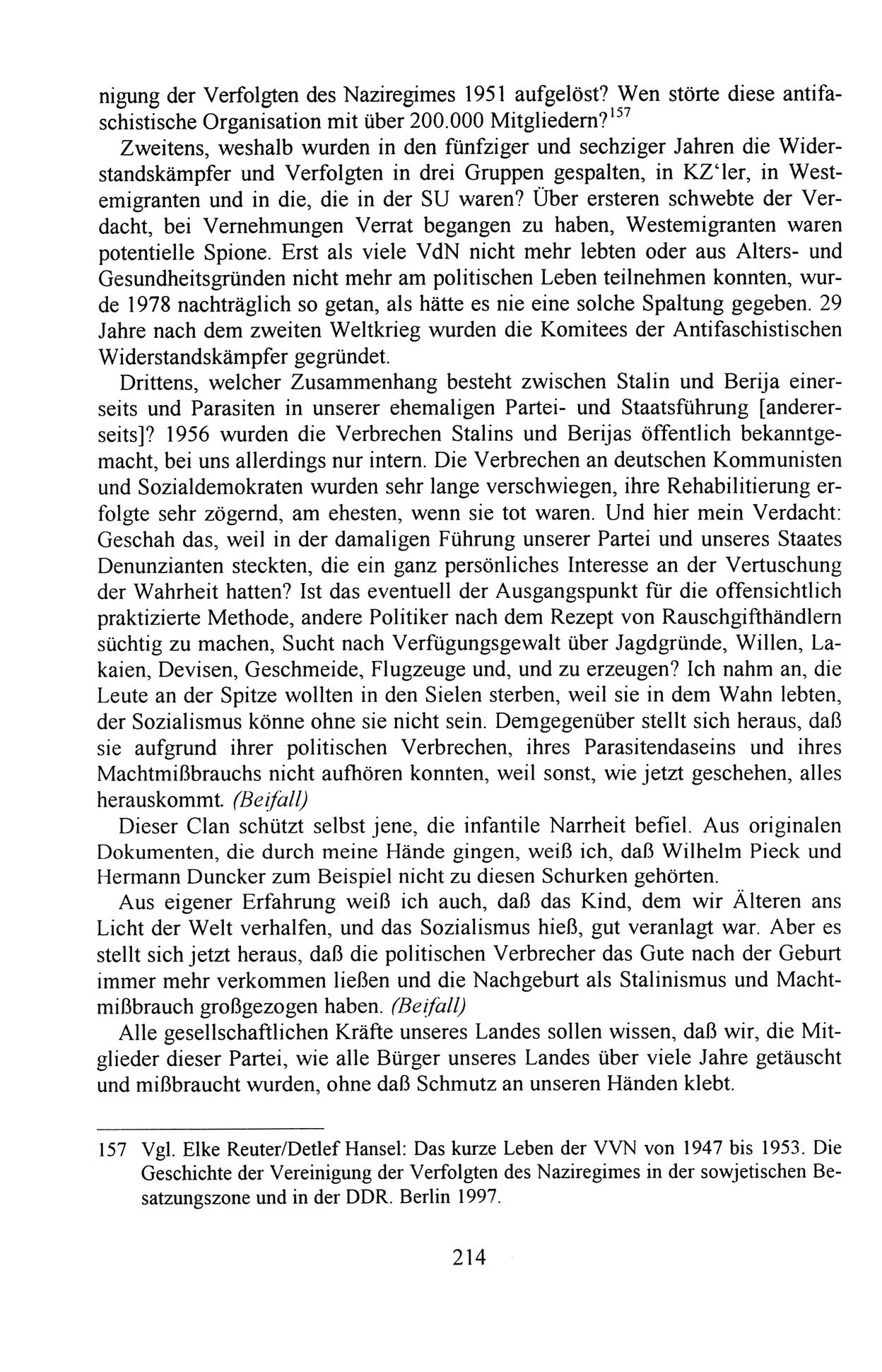 AuÃŸerordentlicher Parteitag der SED/PDS (Sozialistische Einheitspartei Deutschlands/Partei des Demokratischen Sozialismus) [Deutsche Demokratische Republik (DDR)], Protokoll der Beratungen am 8./9. und 16./17.12.1989 in Berlin 1989, Seite 214 (PT. SED/PDS DDR Prot. 1989, S. 214)