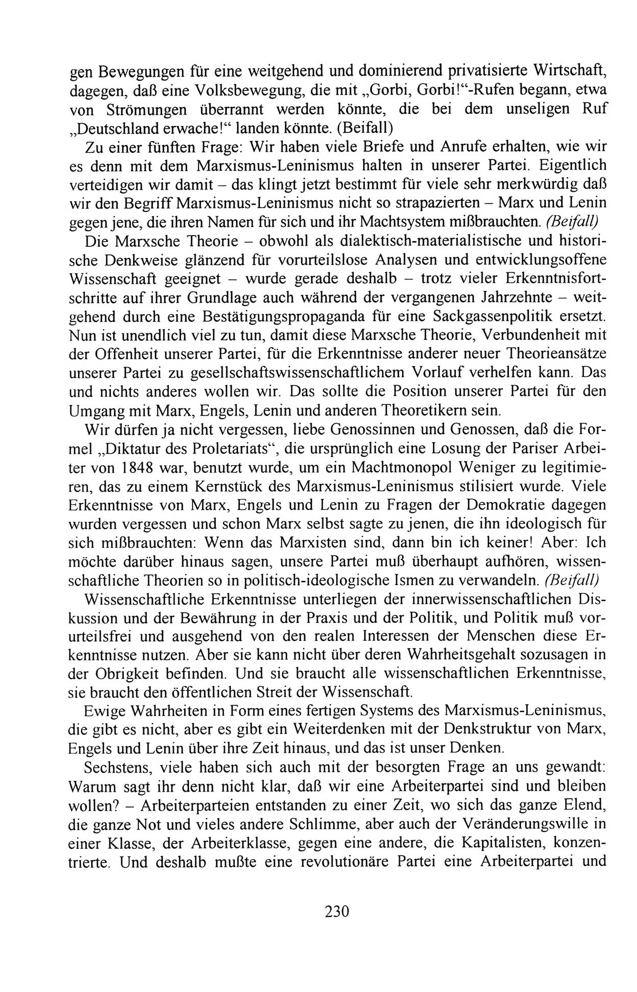 Außerordentlicher Parteitag der SED/PDS (Sozialistische Einheitspartei Deutschlands/Partei des Demokratischen Sozialismus) [Deutsche Demokratische Republik (DDR)], Protokoll der Beratungen am 8./9. und 16./17.12.1989 in Berlin 1989, Seite 230 (PT. SED/PDS DDR Prot. 1989, S. 230)