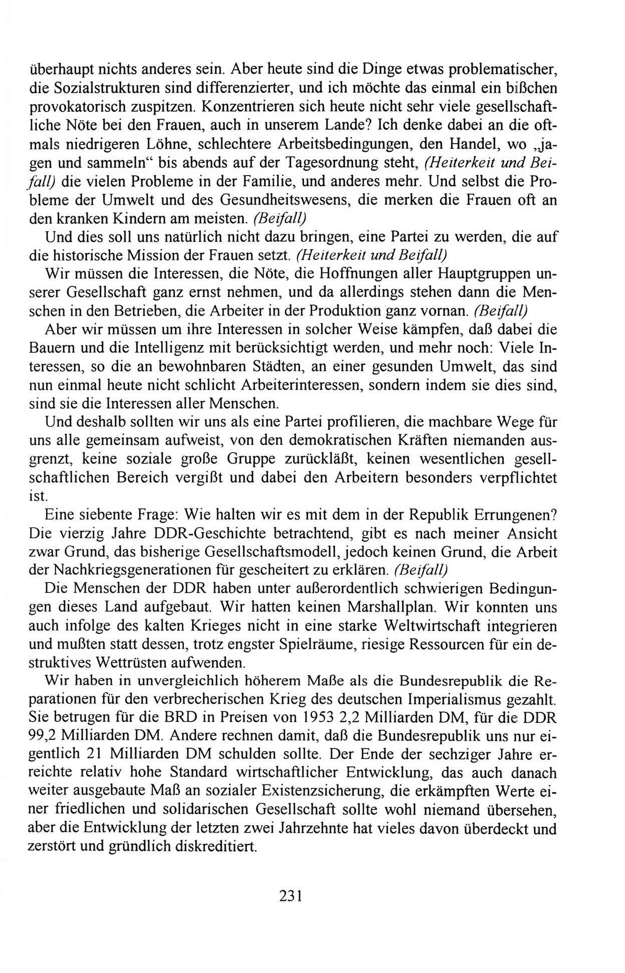 Außerordentlicher Parteitag der SED/PDS (Sozialistische Einheitspartei Deutschlands/Partei des Demokratischen Sozialismus) [Deutsche Demokratische Republik (DDR)], Protokoll der Beratungen am 8./9. und 16./17.12.1989 in Berlin 1989, Seite 231 (PT. SED/PDS DDR Prot. 1989, S. 231)