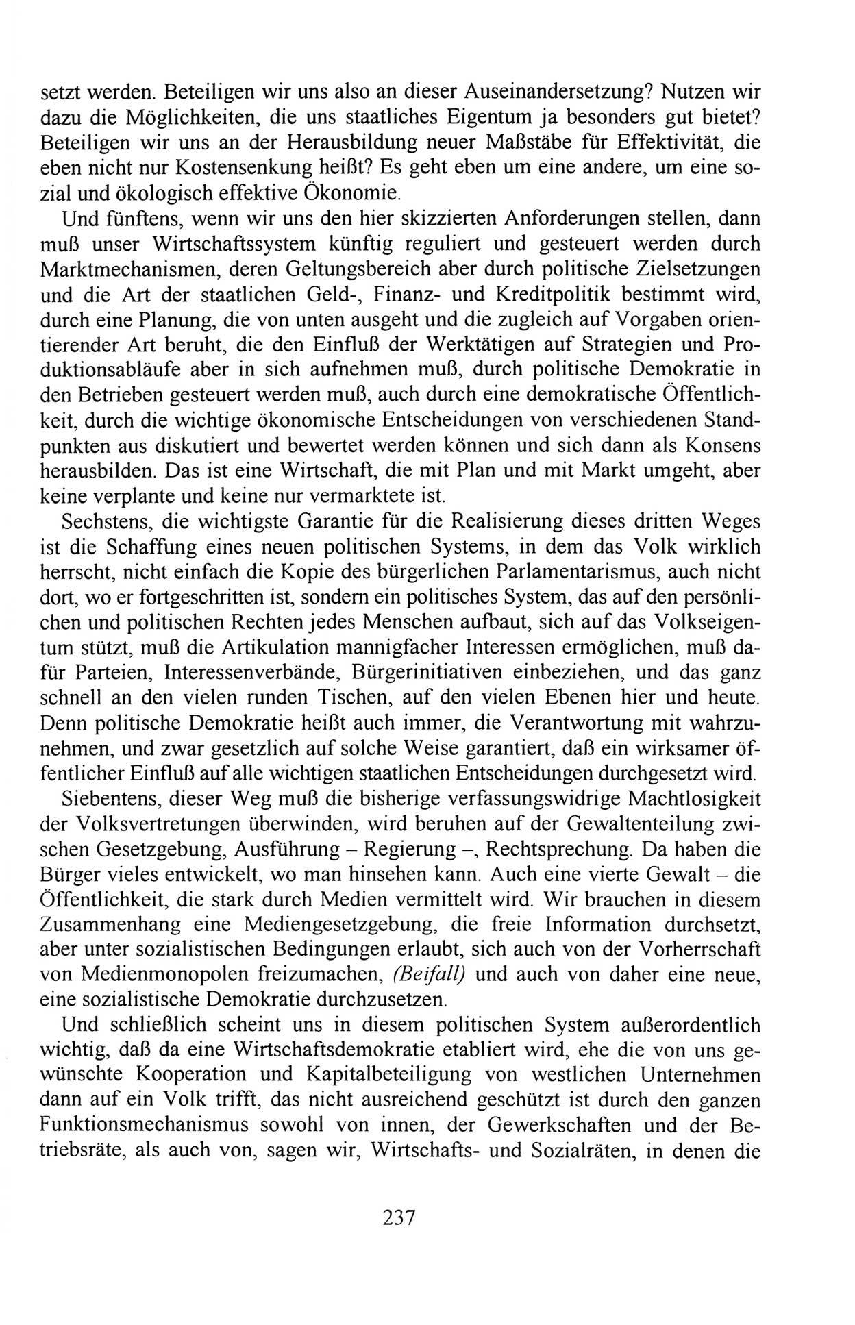 Außerordentlicher Parteitag der SED/PDS (Sozialistische Einheitspartei Deutschlands/Partei des Demokratischen Sozialismus) [Deutsche Demokratische Republik (DDR)], Protokoll der Beratungen am 8./9. und 16./17.12.1989 in Berlin 1989, Seite 237 (PT. SED/PDS DDR Prot. 1989, S. 237)