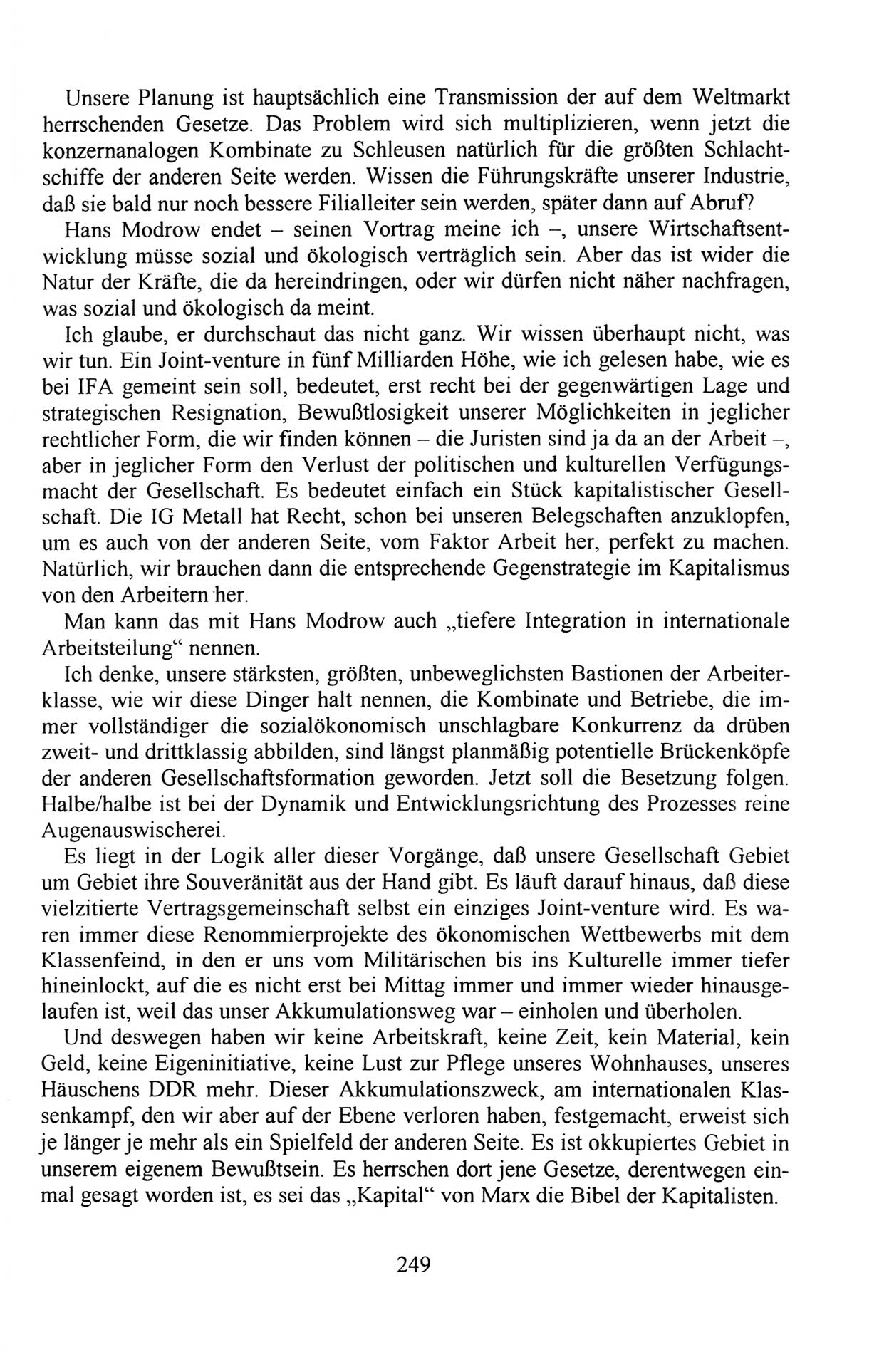 AuÃŸerordentlicher Parteitag der SED/PDS (Sozialistische Einheitspartei Deutschlands/Partei des Demokratischen Sozialismus) [Deutsche Demokratische Republik (DDR)], Protokoll der Beratungen am 8./9. und 16./17.12.1989 in Berlin 1989, Seite 249 (PT. SED/PDS DDR Prot. 1989, S. 249)