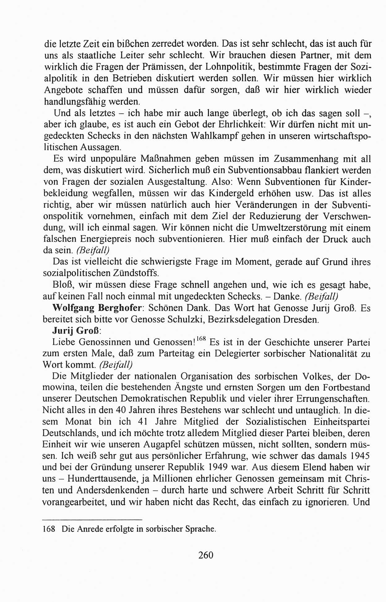 Außerordentlicher Parteitag der SED/PDS (Sozialistische Einheitspartei Deutschlands/Partei des Demokratischen Sozialismus) [Deutsche Demokratische Republik (DDR)], Protokoll der Beratungen am 8./9. und 16./17.12.1989 in Berlin 1989, Seite 260 (PT. SED/PDS DDR Prot. 1989, S. 260)