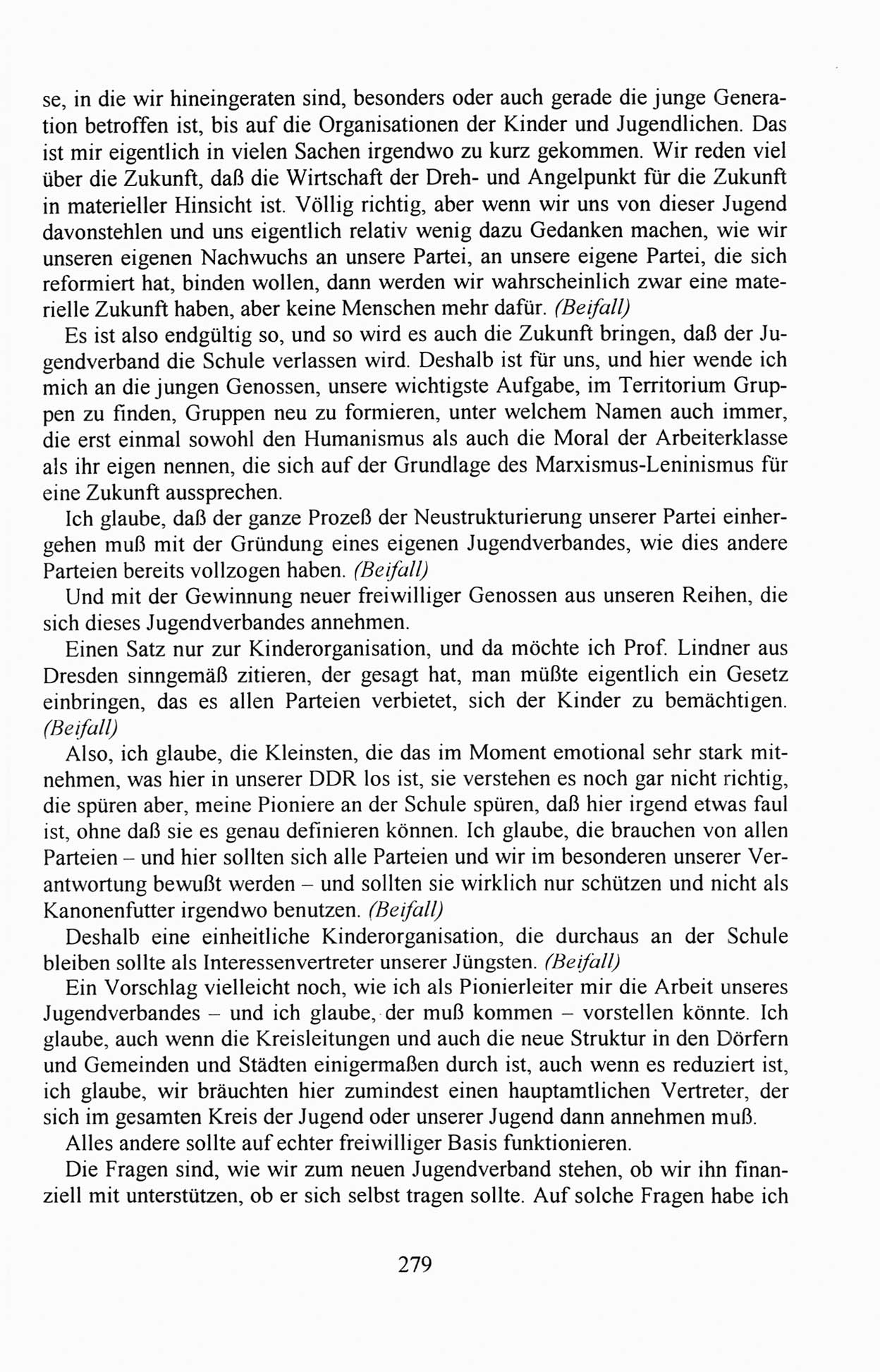 AuÃŸerordentlicher Parteitag der SED/PDS (Sozialistische Einheitspartei Deutschlands/Partei des Demokratischen Sozialismus) [Deutsche Demokratische Republik (DDR)], Protokoll der Beratungen am 8./9. und 16./17.12.1989 in Berlin 1989, Seite 279 (PT. SED/PDS DDR Prot. 1989, S. 279)