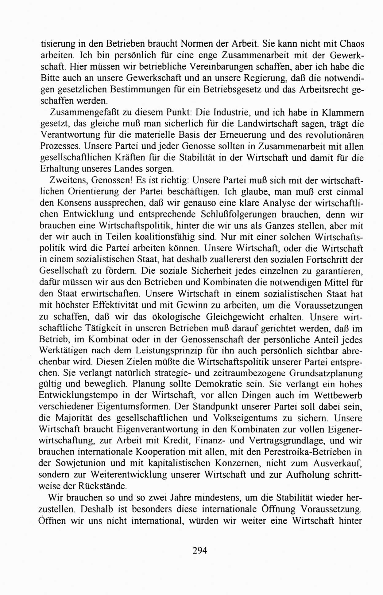 AuÃŸerordentlicher Parteitag der SED/PDS (Sozialistische Einheitspartei Deutschlands/Partei des Demokratischen Sozialismus) [Deutsche Demokratische Republik (DDR)], Protokoll der Beratungen am 8./9. und 16./17.12.1989 in Berlin 1989, Seite 294 (PT. SED/PDS DDR Prot. 1989, S. 294)