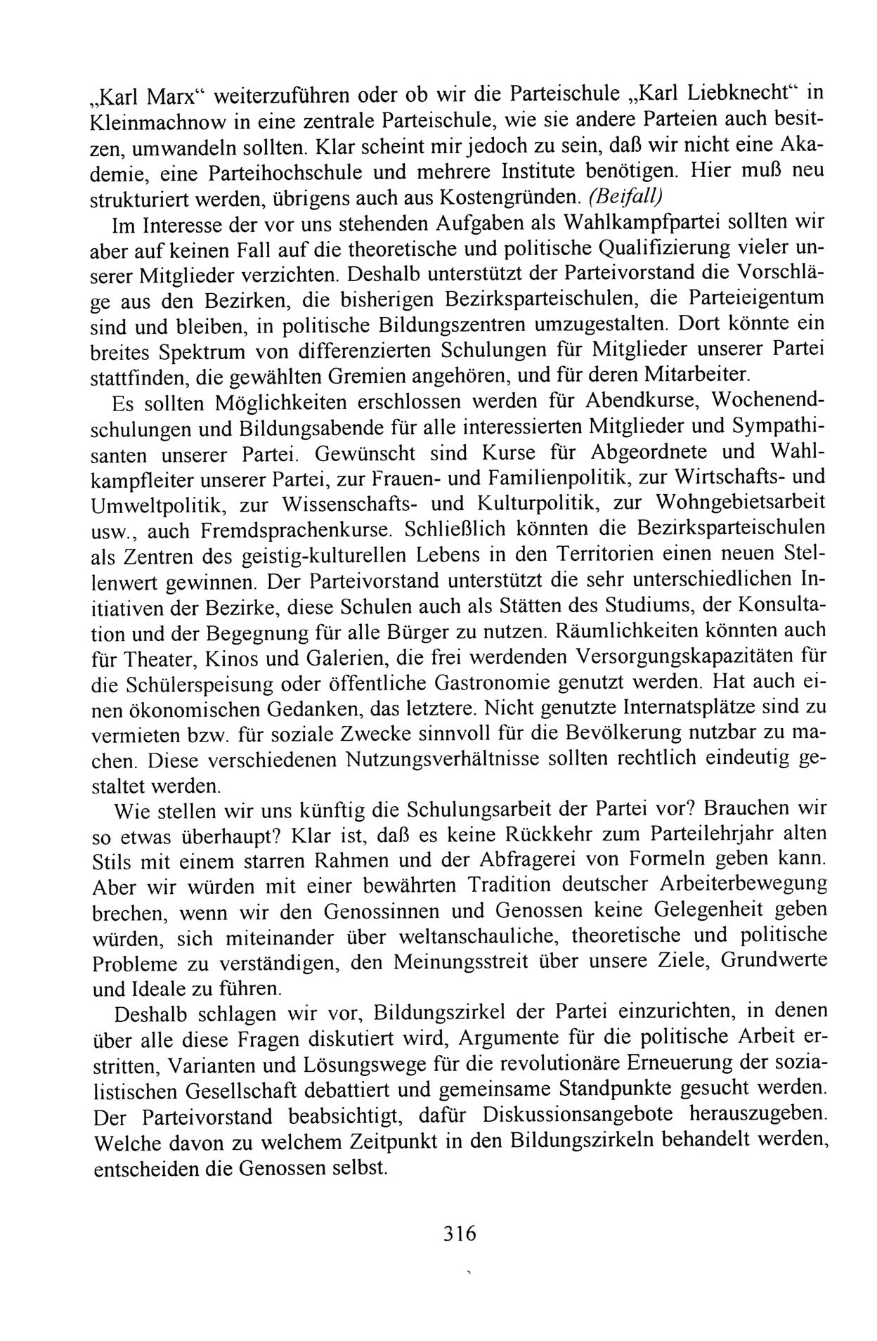 Außerordentlicher Parteitag der SED/PDS (Sozialistische Einheitspartei Deutschlands/Partei des Demokratischen Sozialismus) [Deutsche Demokratische Republik (DDR)], Protokoll der Beratungen am 8./9. und 16./17.12.1989 in Berlin 1989, Seite 316 (PT. SED/PDS DDR Prot. 1989, S. 316)