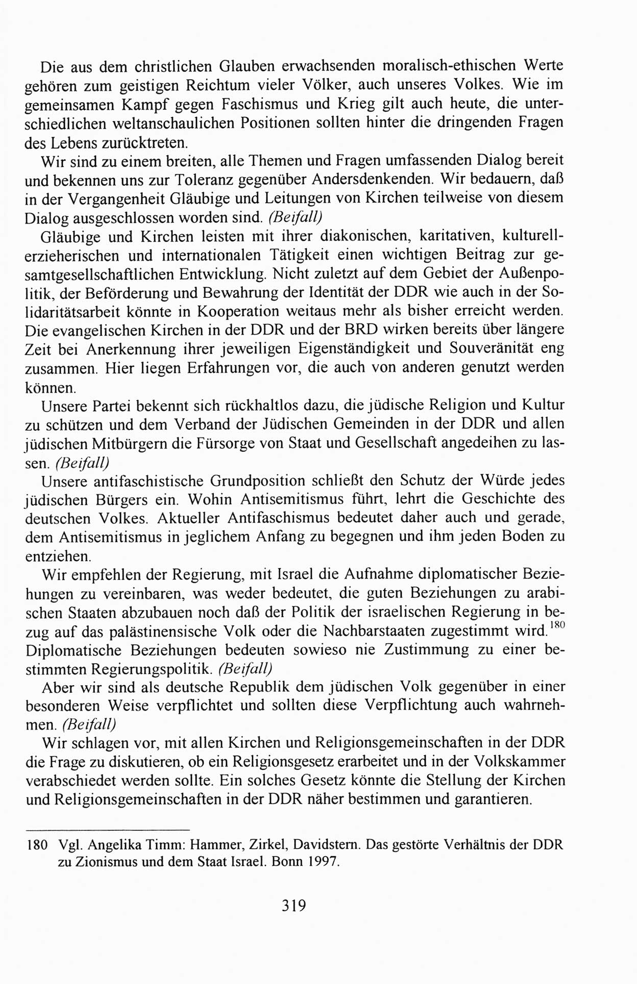 Außerordentlicher Parteitag der SED/PDS (Sozialistische Einheitspartei Deutschlands/Partei des Demokratischen Sozialismus) [Deutsche Demokratische Republik (DDR)], Protokoll der Beratungen am 8./9. und 16./17.12.1989 in Berlin 1989, Seite 319 (PT. SED/PDS DDR Prot. 1989, S. 319)