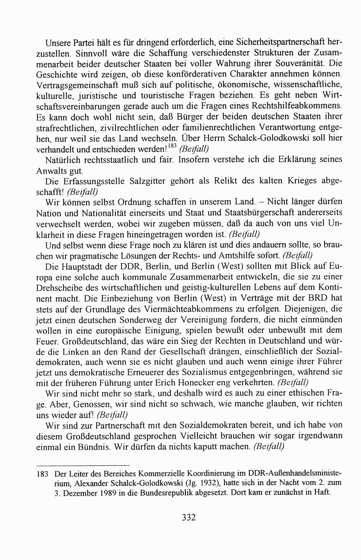 AuÃŸerordentlicher Parteitag der SED/PDS (Sozialistische Einheitspartei Deutschlands/Partei des Demokratischen Sozialismus) [Deutsche Demokratische Republik (DDR)], Protokoll der Beratungen am 8./9. und 16./17.12.1989 in Berlin 1989, Seite 332 (PT. SED/PDS DDR Prot. 1989, S. 332)