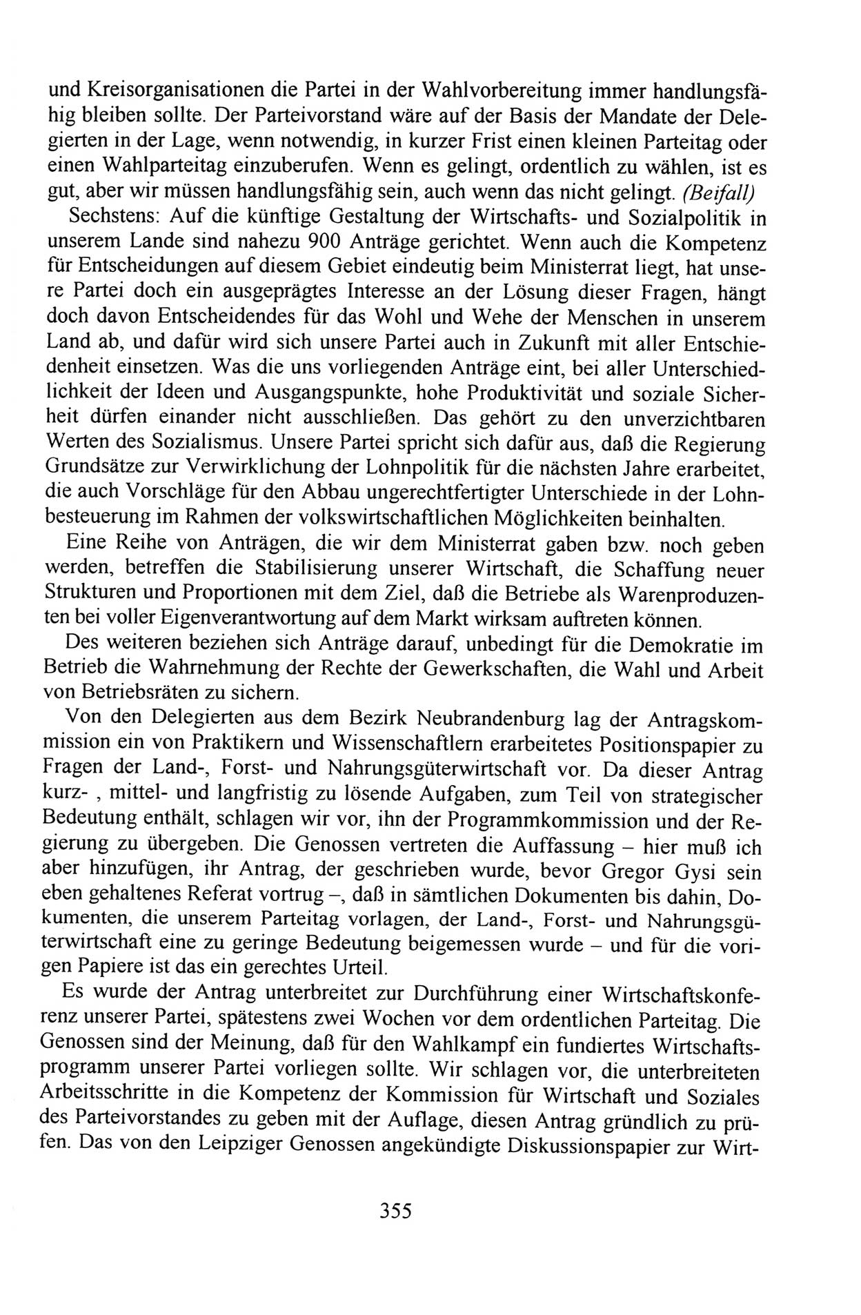 Außerordentlicher Parteitag der SED/PDS (Sozialistische Einheitspartei Deutschlands/Partei des Demokratischen Sozialismus) [Deutsche Demokratische Republik (DDR)], Protokoll der Beratungen am 8./9. und 16./17.12.1989 in Berlin 1989, Seite 355 (PT. SED/PDS DDR Prot. 1989, S. 355)