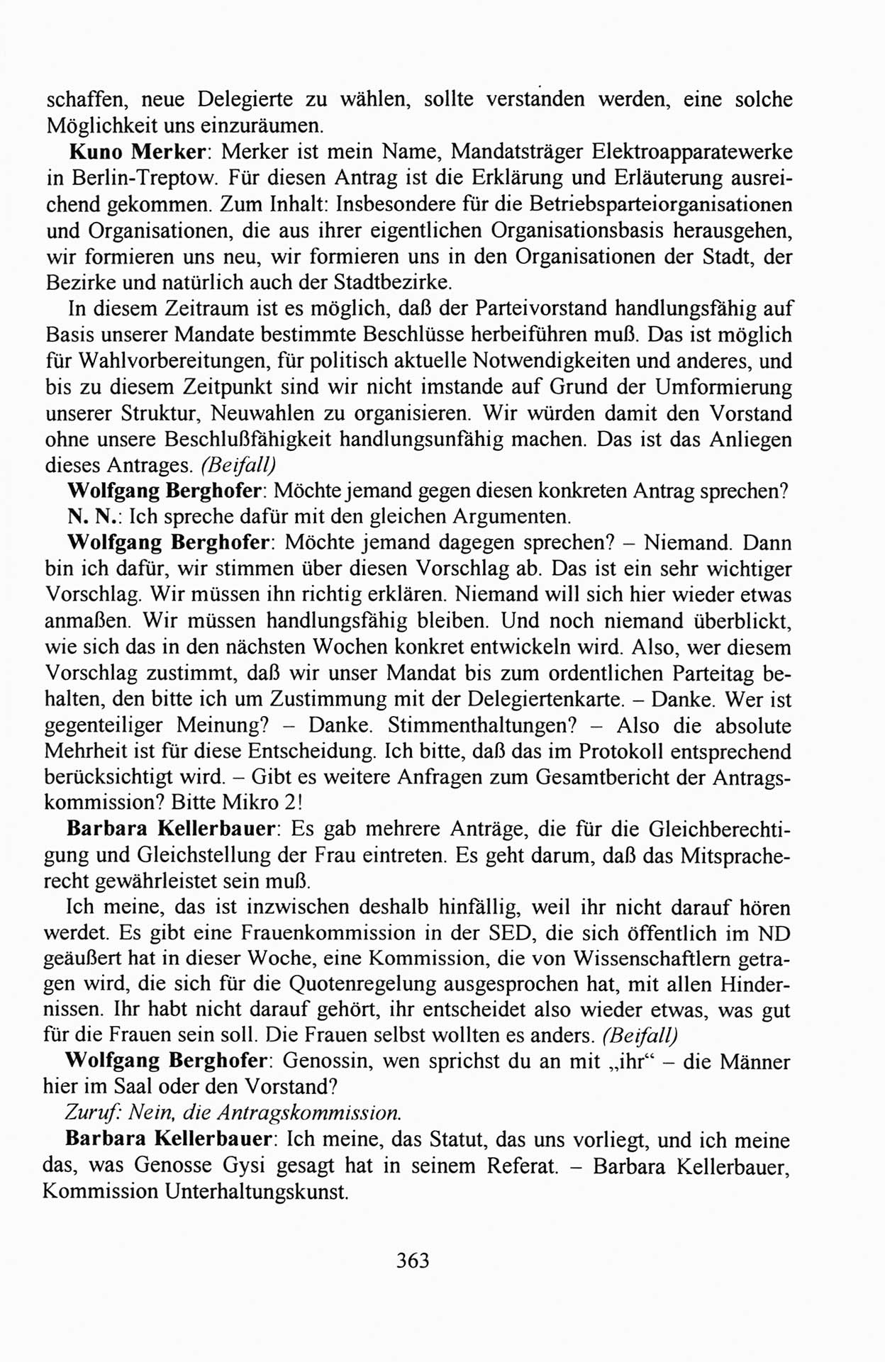 Außerordentlicher Parteitag der SED/PDS (Sozialistische Einheitspartei Deutschlands/Partei des Demokratischen Sozialismus) [Deutsche Demokratische Republik (DDR)], Protokoll der Beratungen am 8./9. und 16./17.12.1989 in Berlin 1989, Seite 363 (PT. SED/PDS DDR Prot. 1989, S. 363)